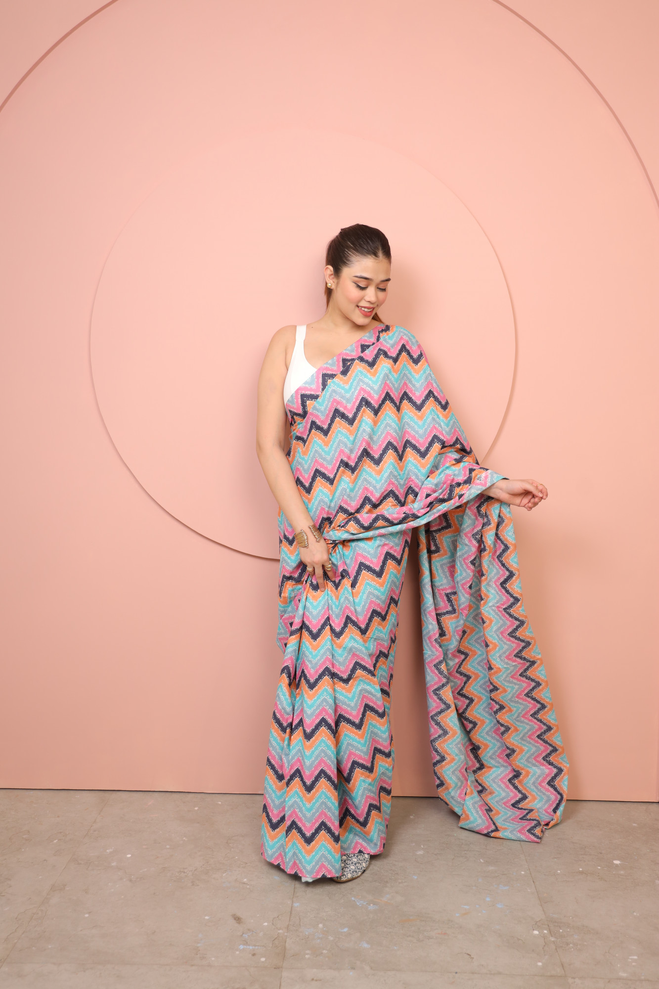 Zig Zag Print Cotton saree