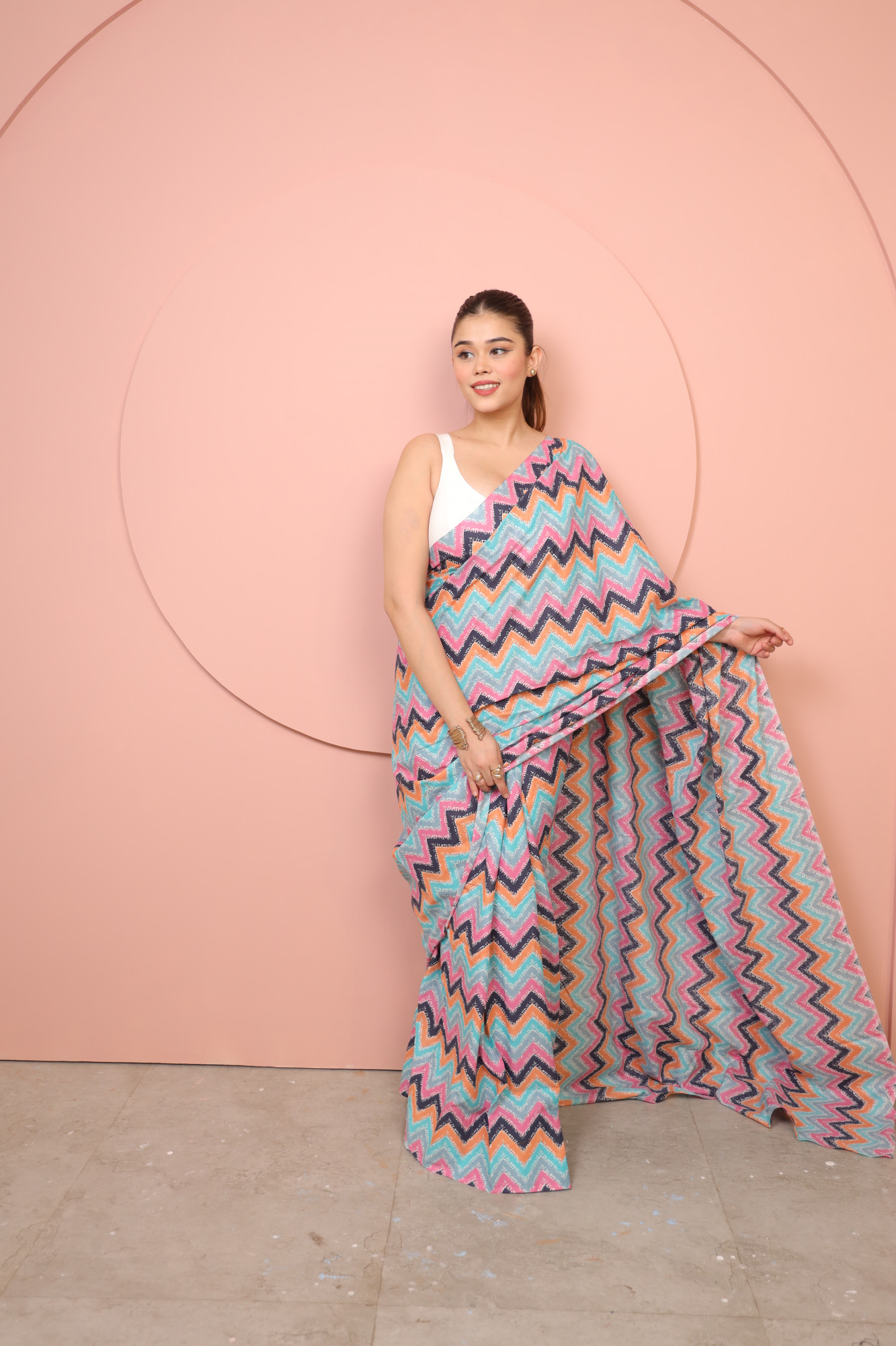 Zig Zag Print Cotton saree