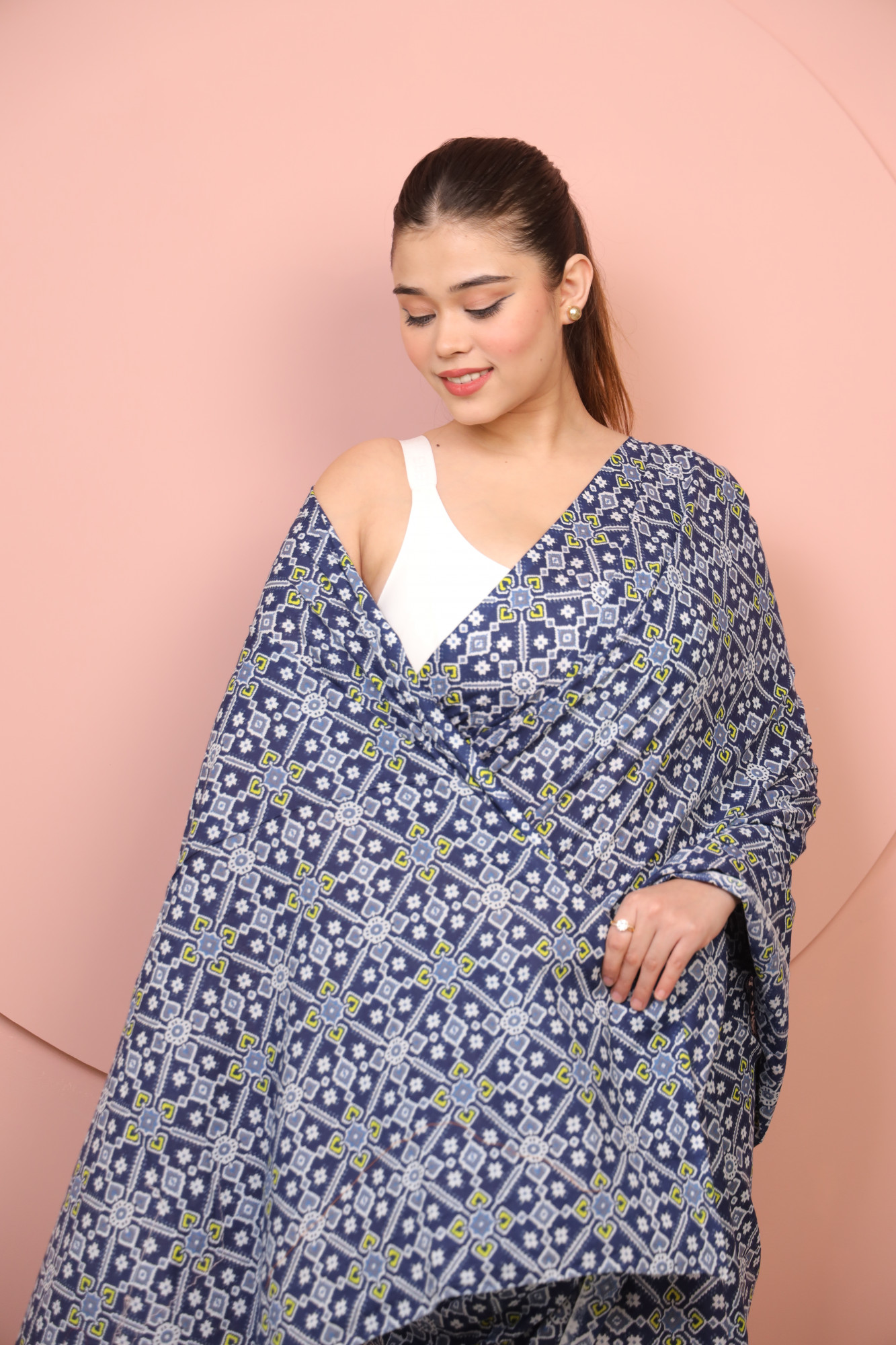 Blue and white floral Cotton saree