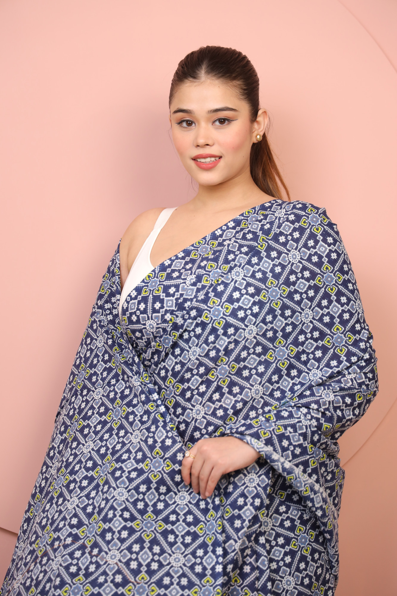 Blue and white floral Cotton saree