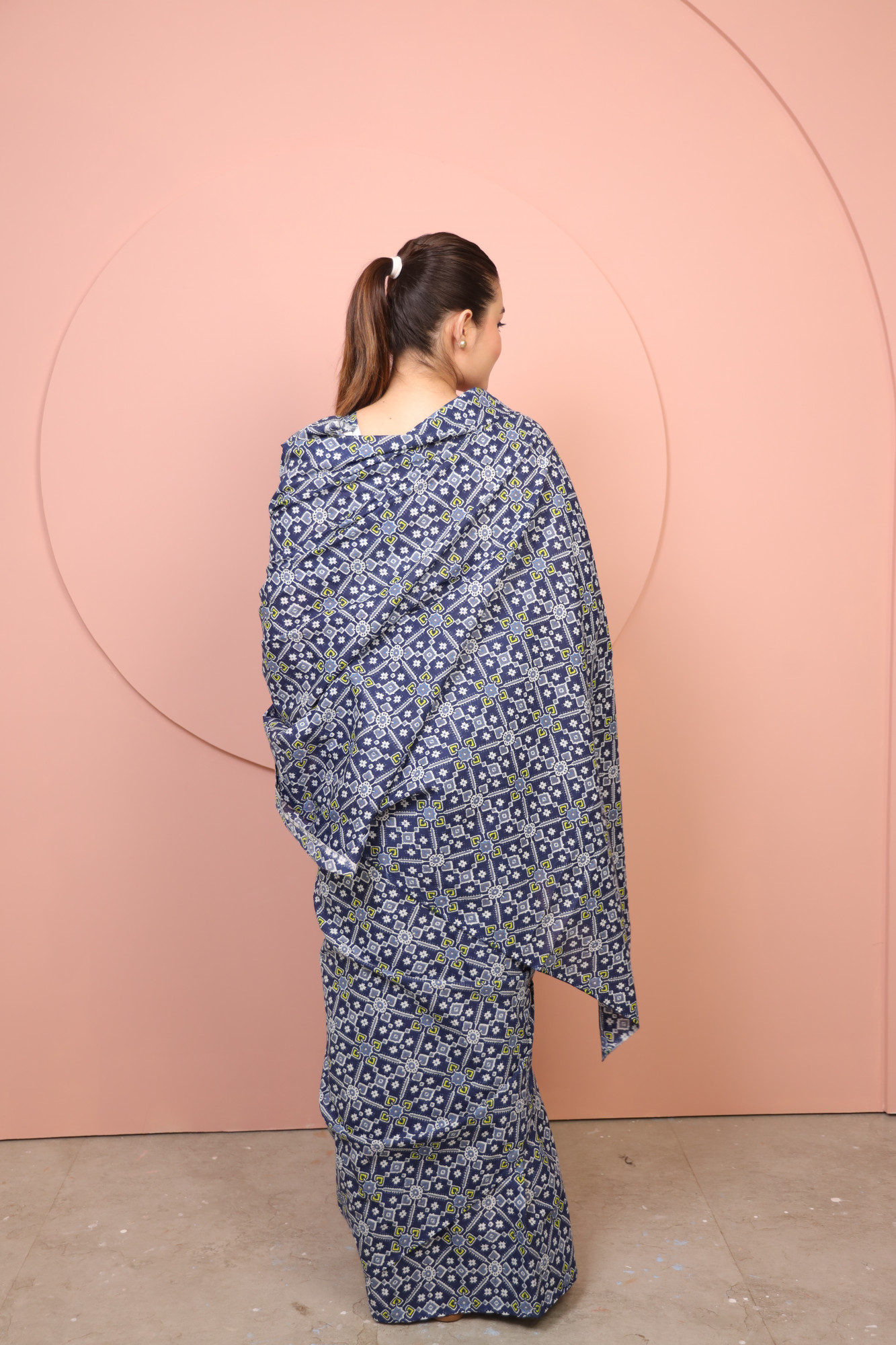 Blue and white floral Cotton saree