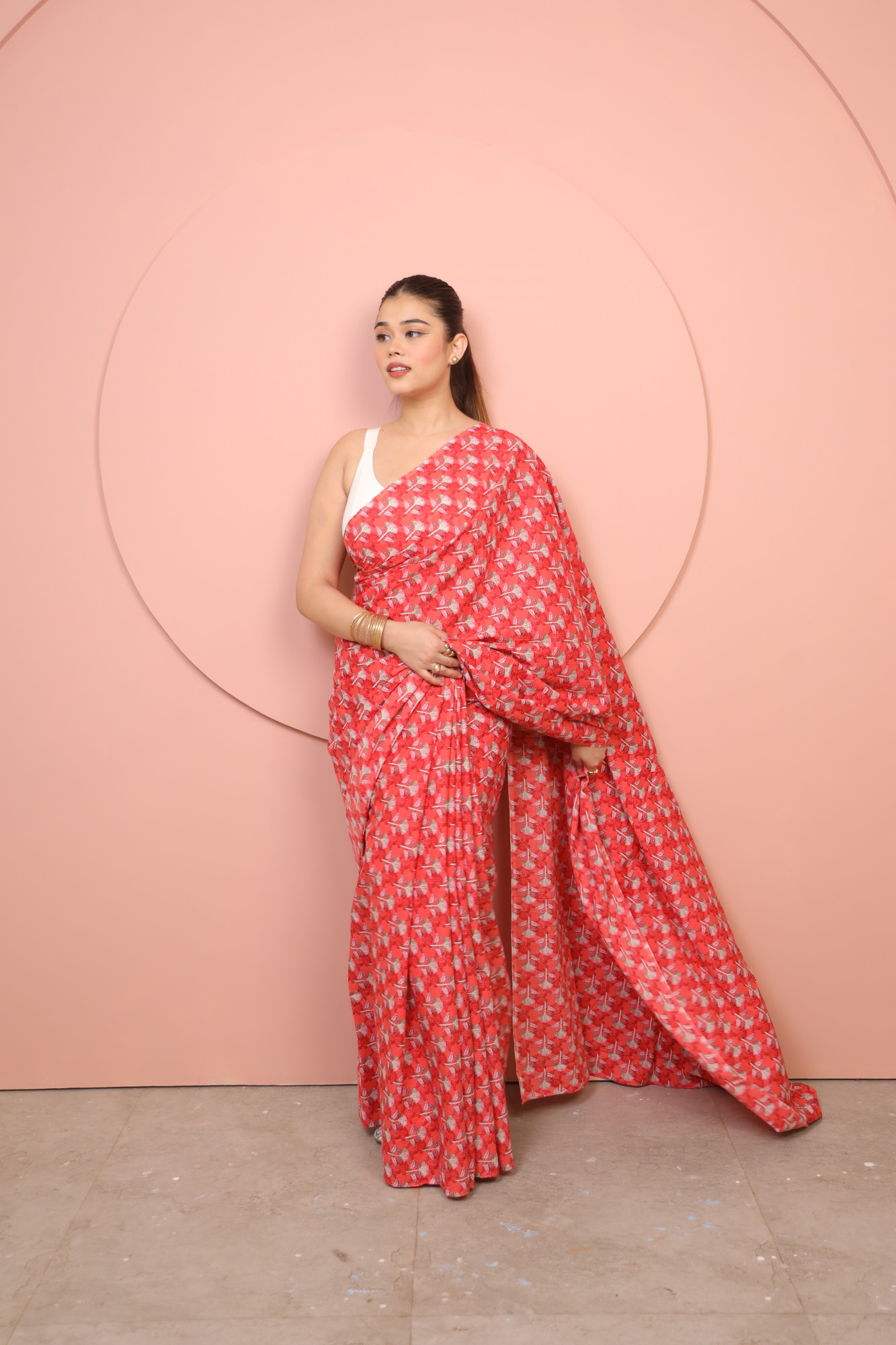 Red Floral Cotton saree