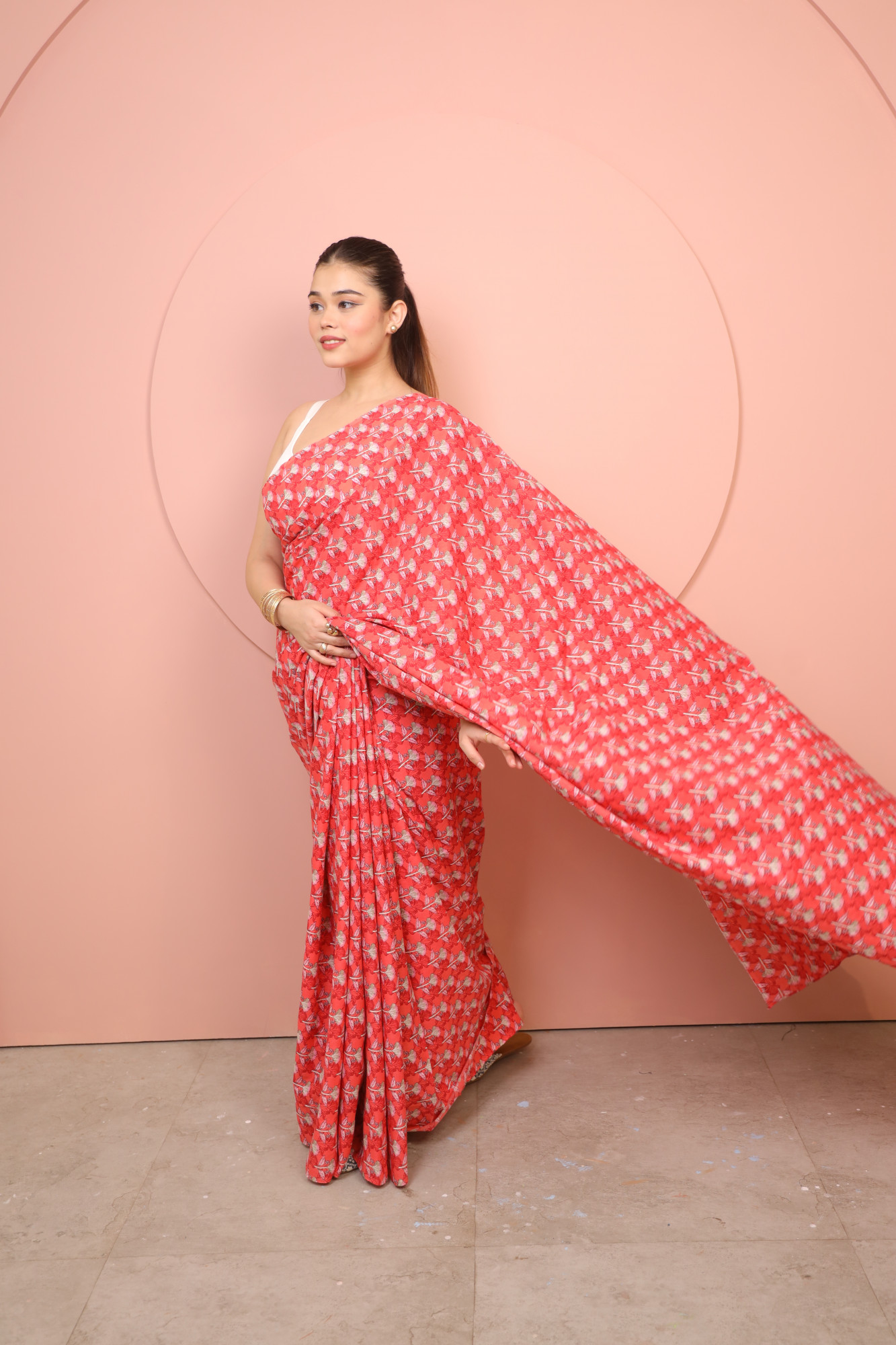 Red Floral Cotton saree