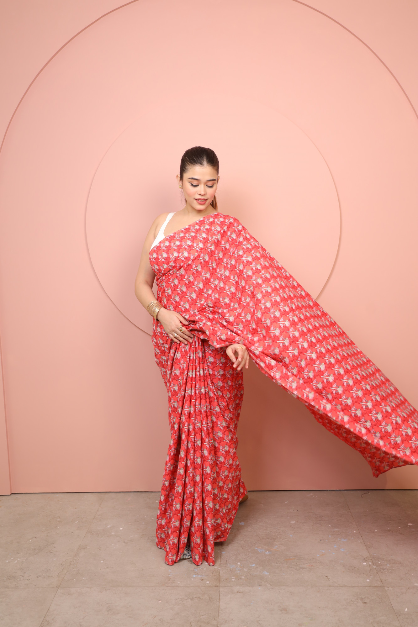 Red Floral Cotton saree