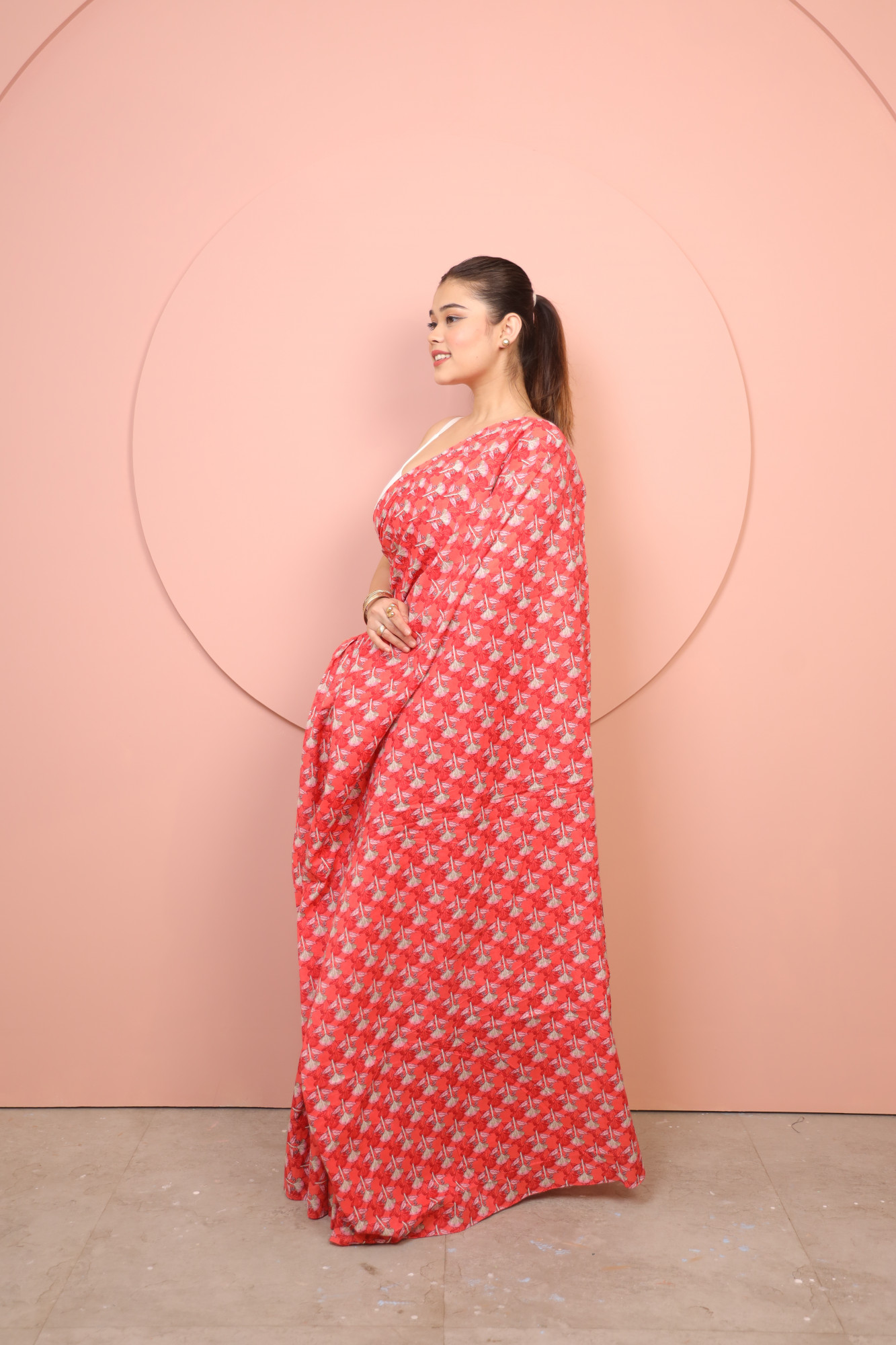 Red Floral Cotton saree