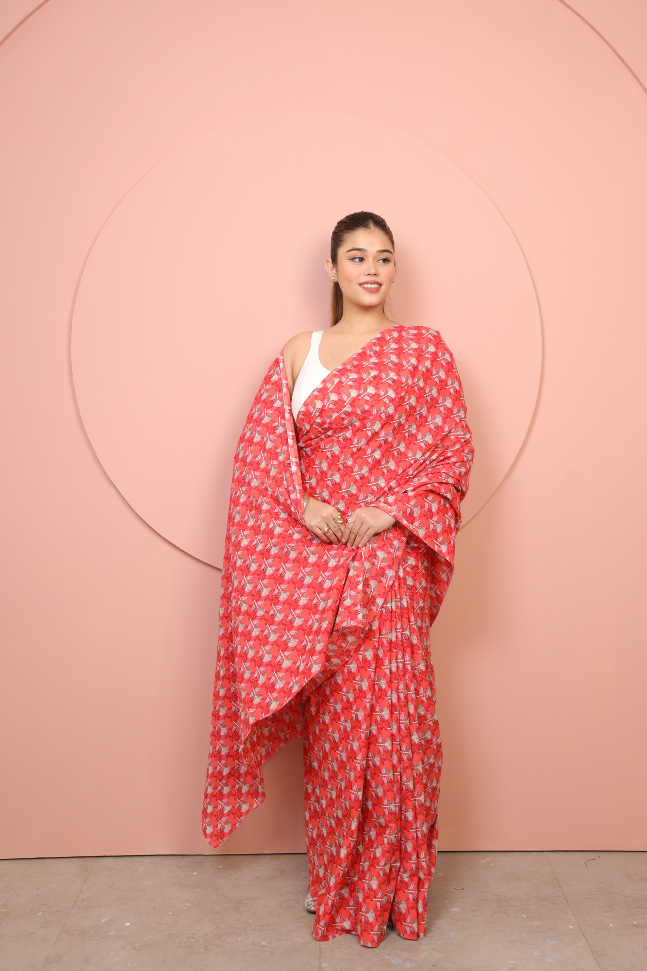 Red Floral Cotton saree