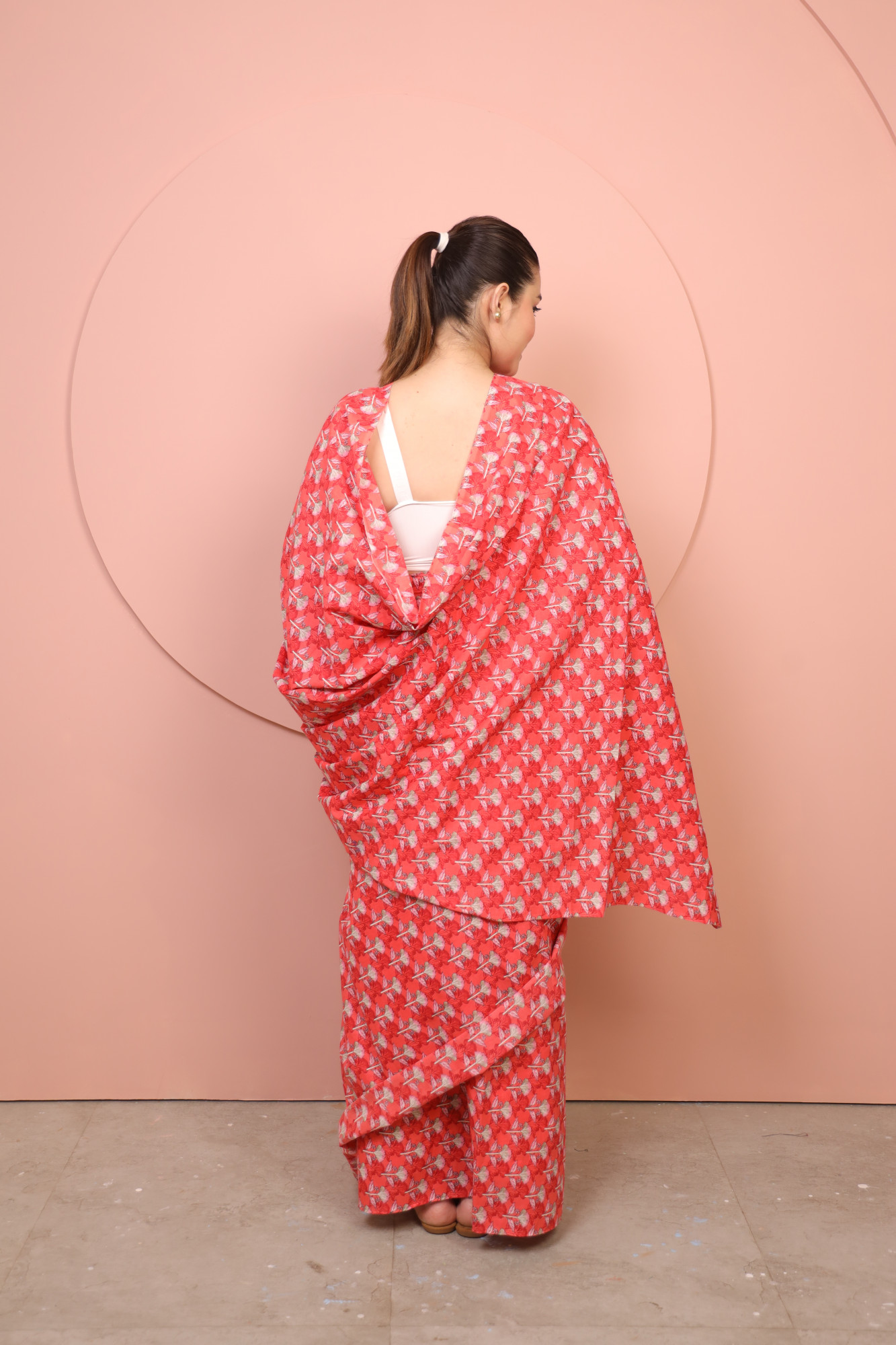 Red Floral Cotton saree