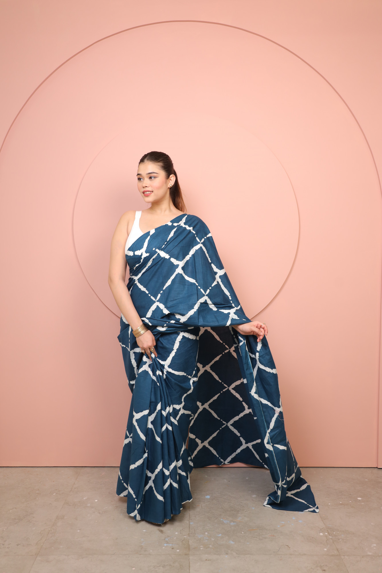 Indigo And White Cotton saree