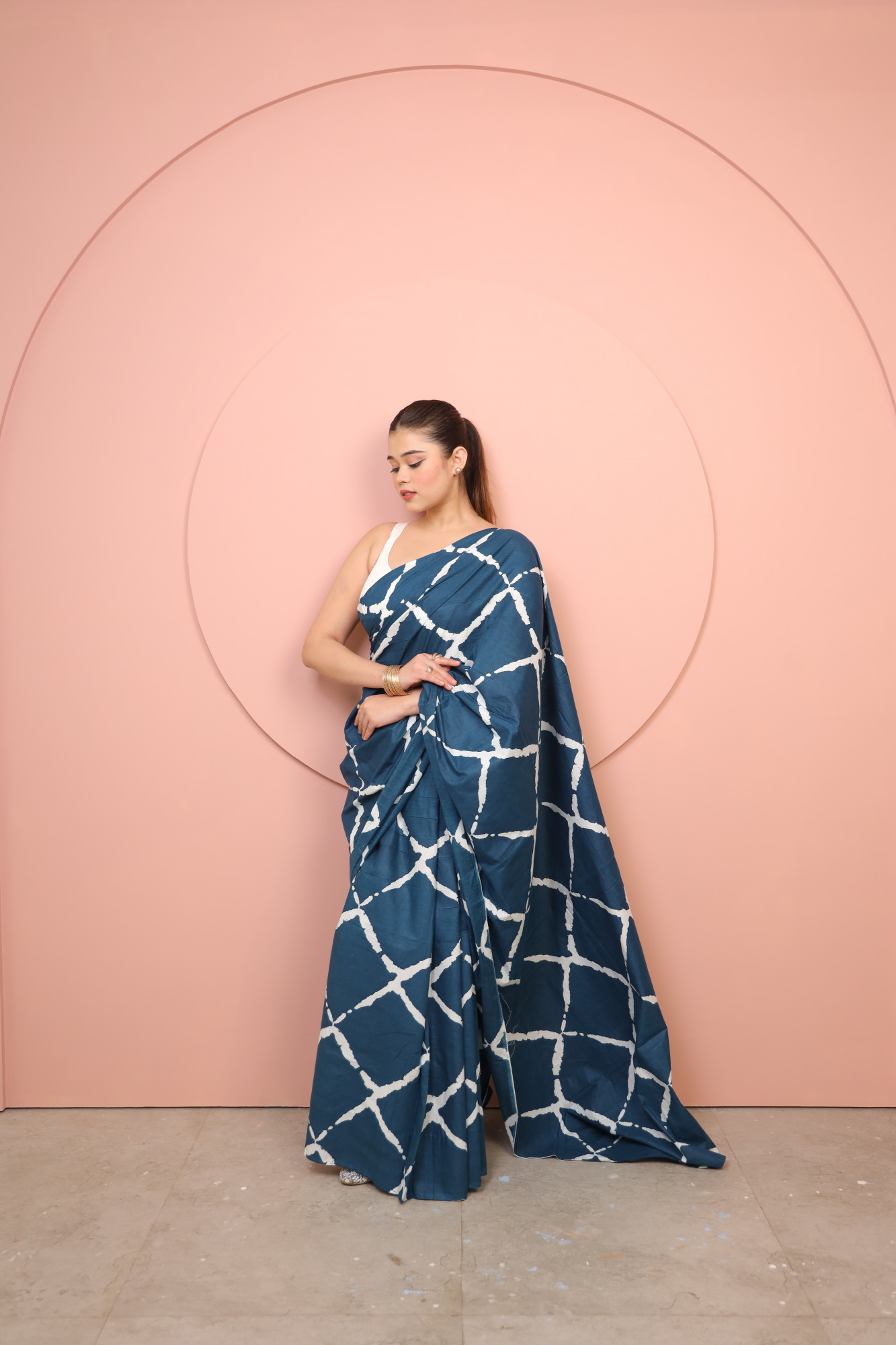 Indigo And White Cotton saree