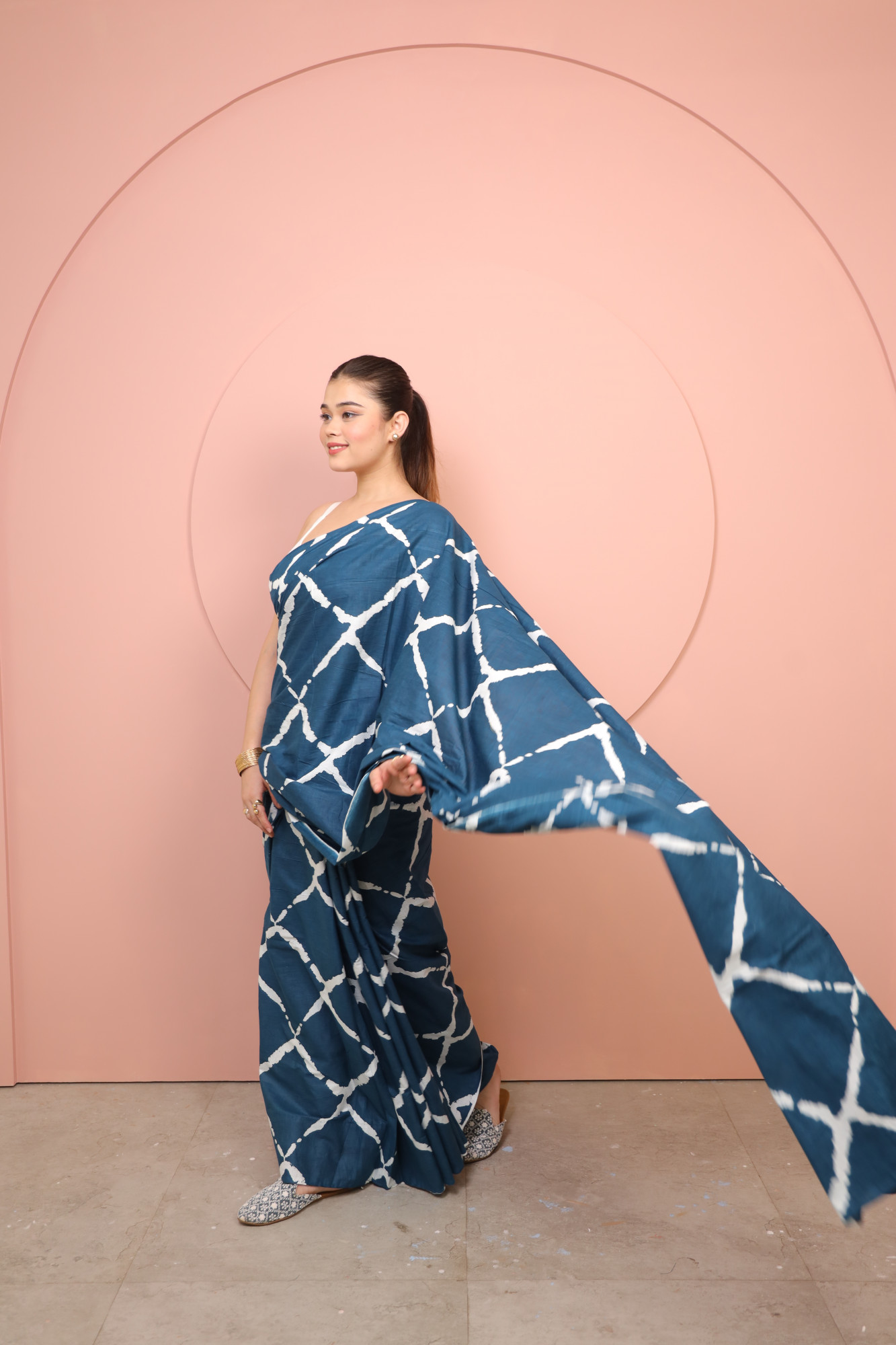 Indigo And White Cotton saree