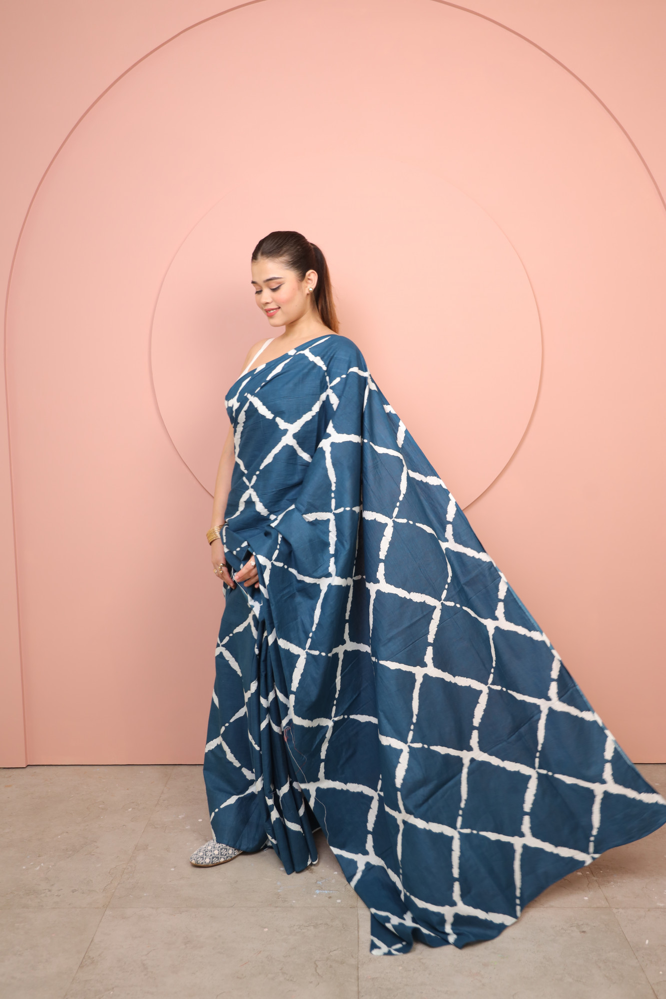 Indigo And White Cotton saree