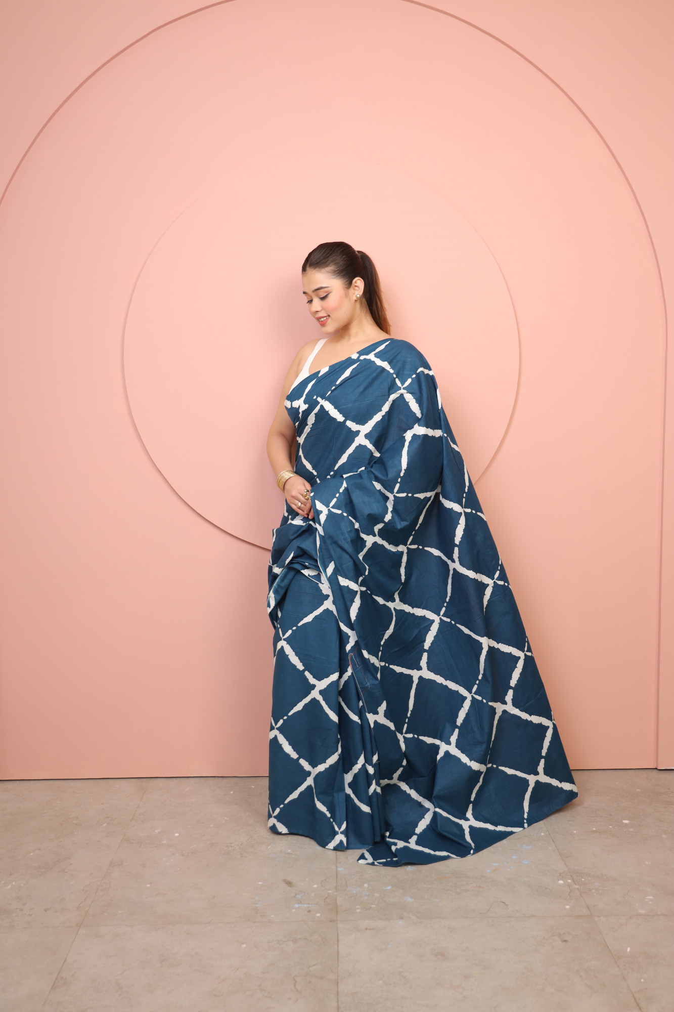 Indigo And White Cotton saree