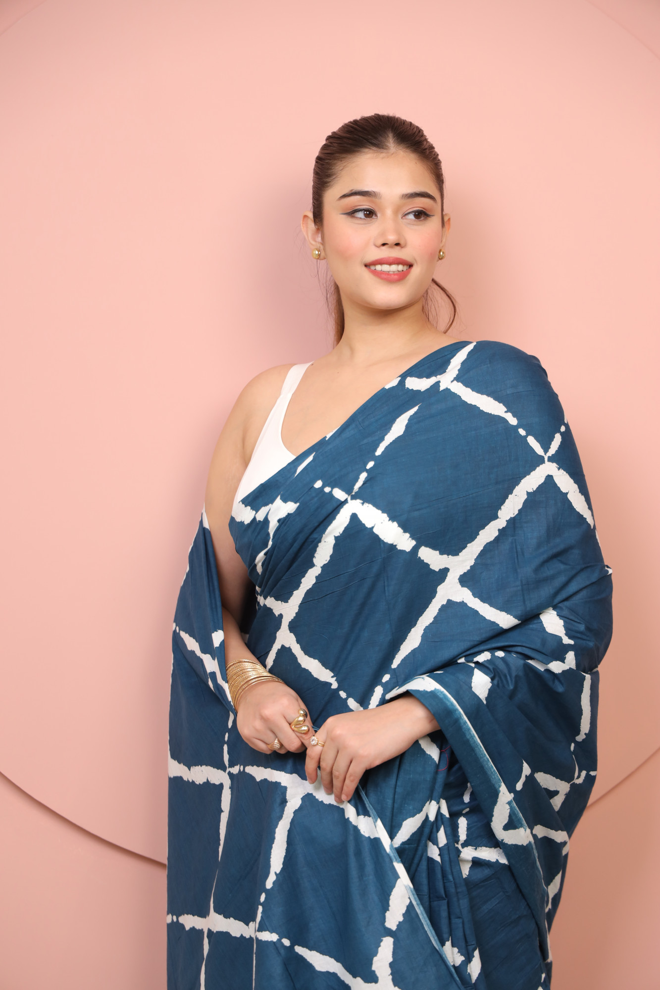 Indigo And White Cotton saree