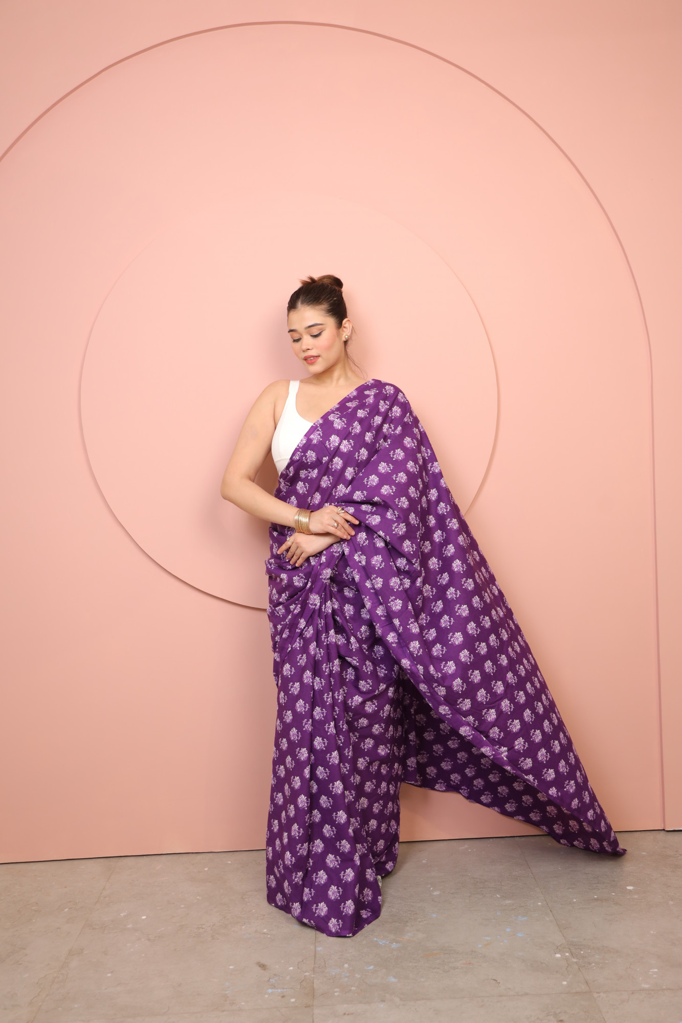 Brinjal Floral Cotton saree