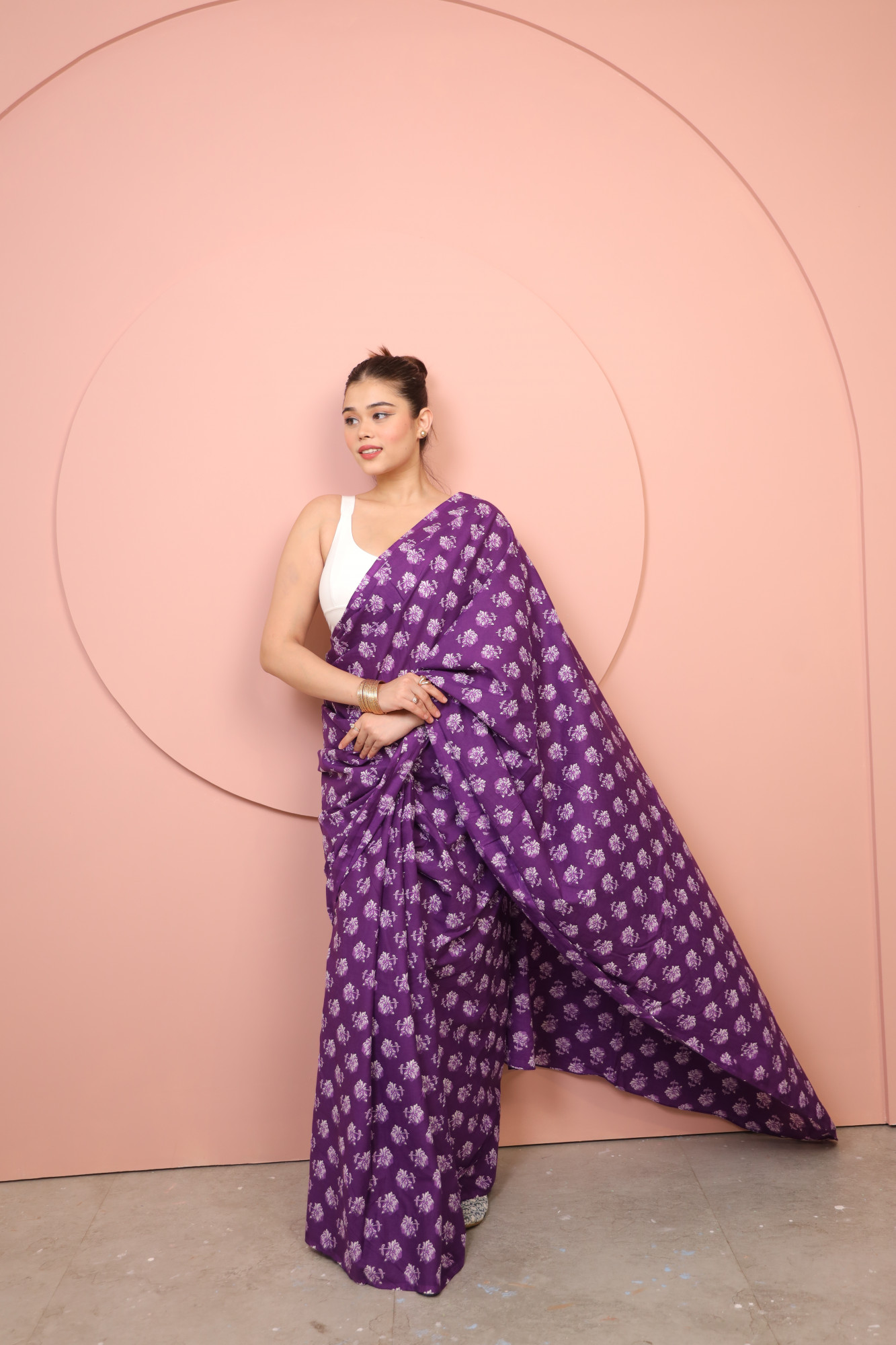 Brinjal Floral Cotton saree