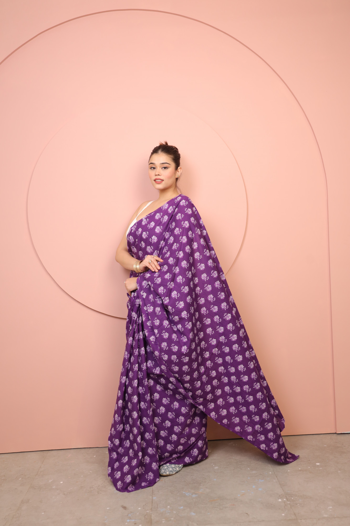 Brinjal Floral Cotton saree