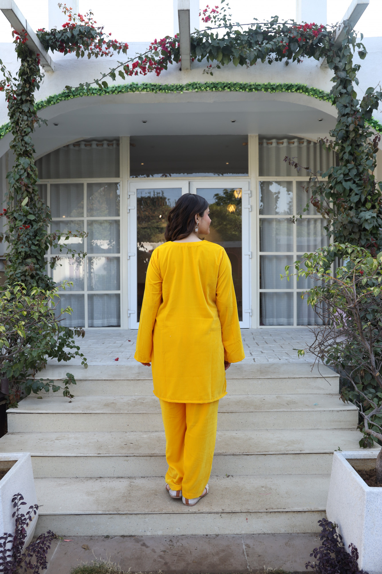 Yellow Velvet Suit Set And Embroidered Dupatta