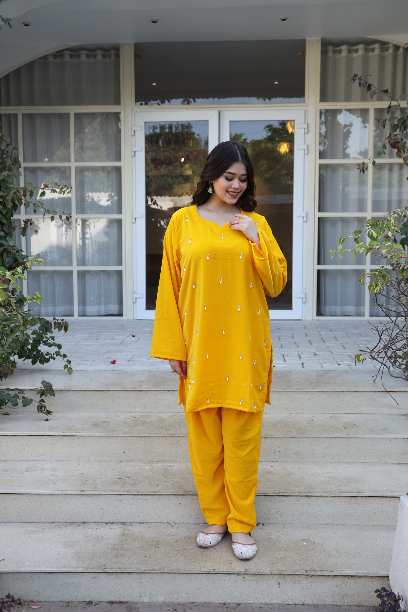 Yellow Velvet Coord Set