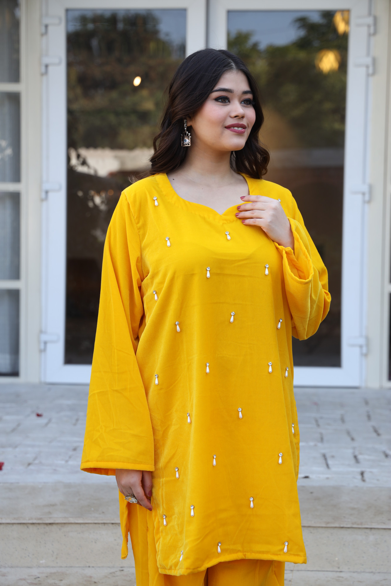 Yellow Velvet Coord Set