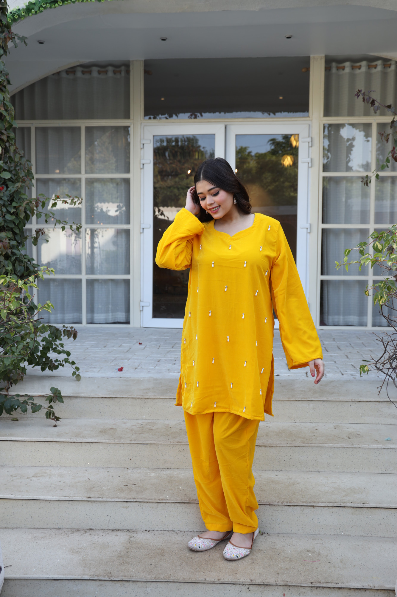 Yellow Velvet Coord Set