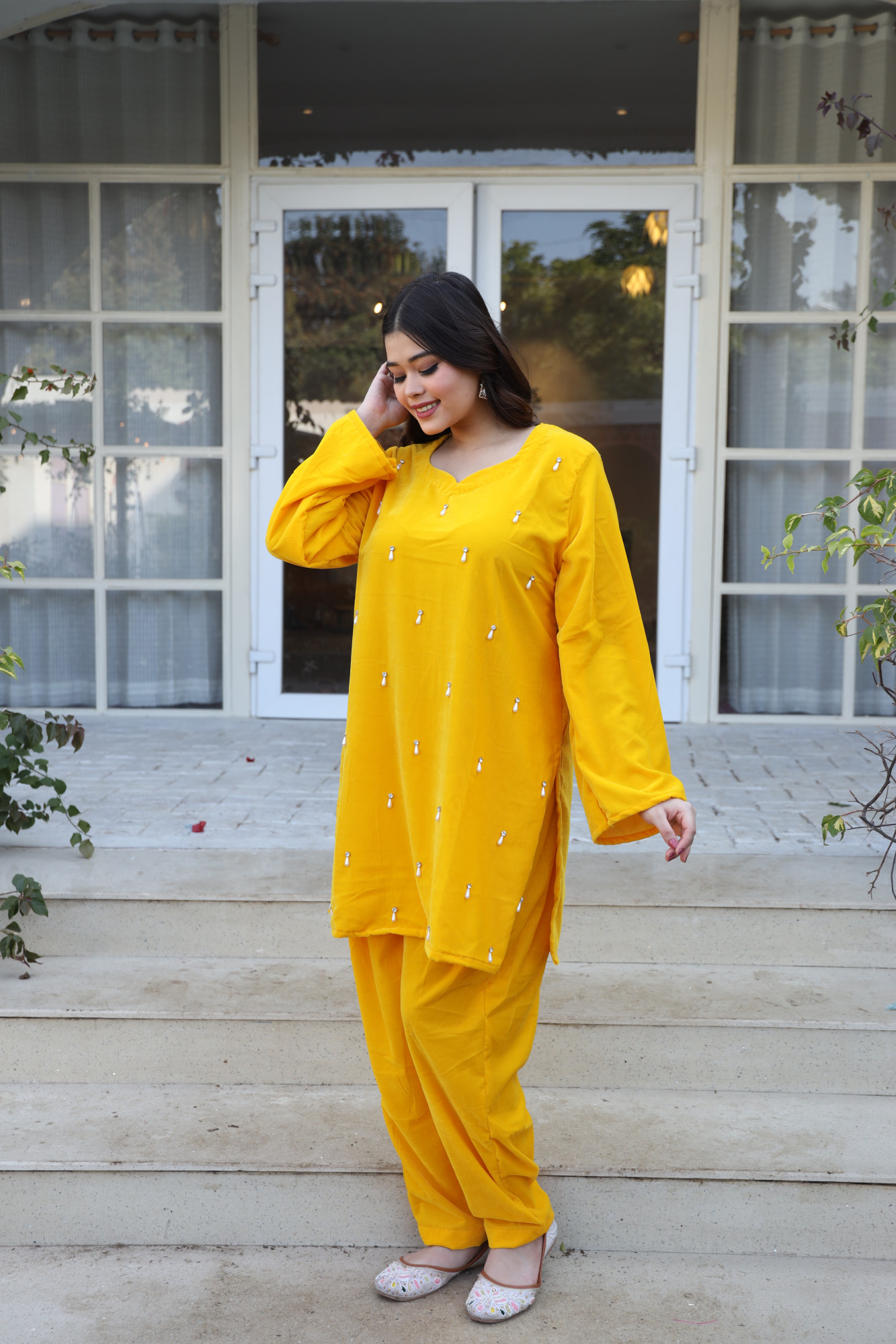 Yellow Velvet Coord Set