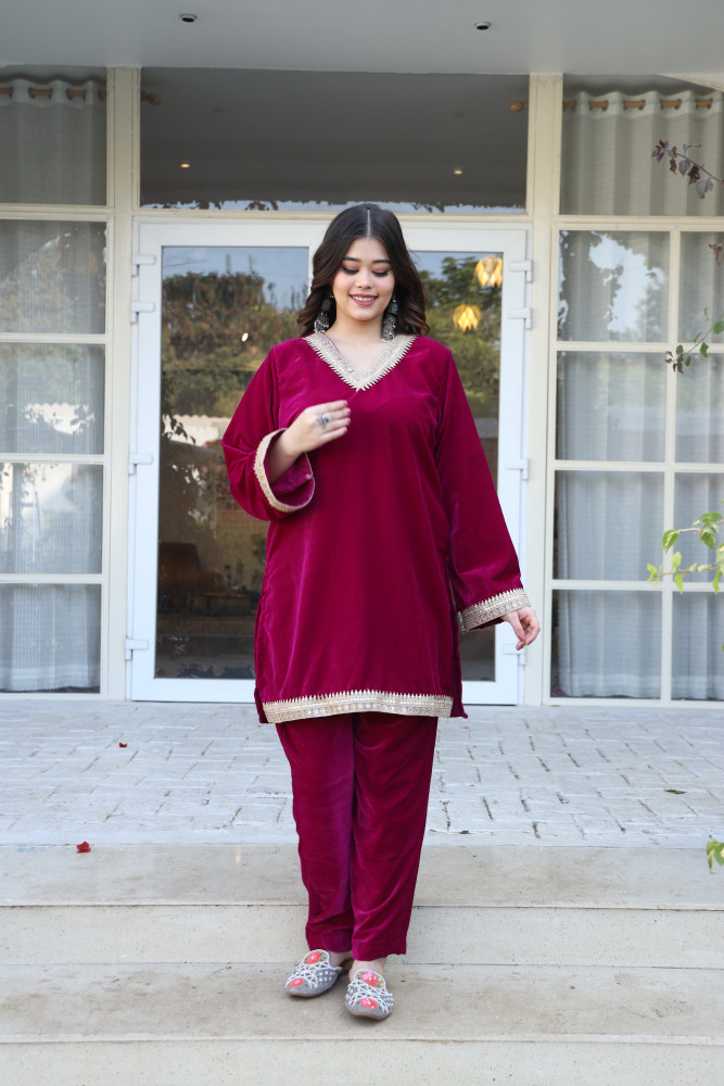 Image of Hot Pink Velvet Coord Set