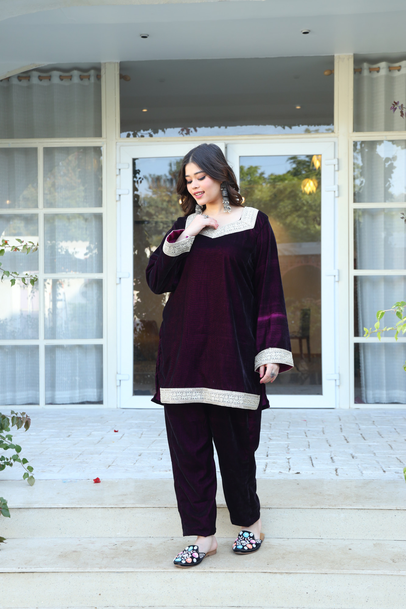 Wine Velvet Coord Set