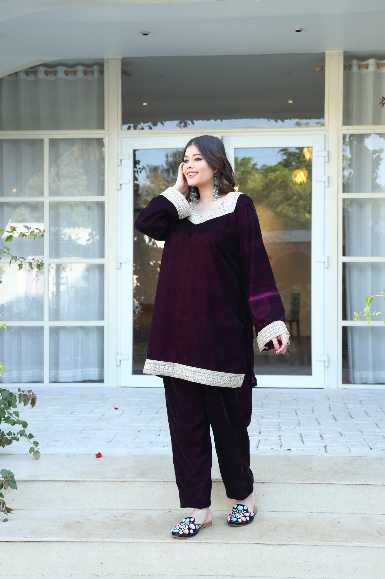 Wine Velvet Coord Set