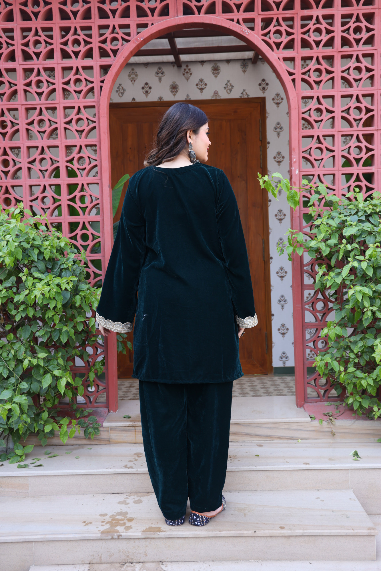 Bottle Green Velvet Coord Set