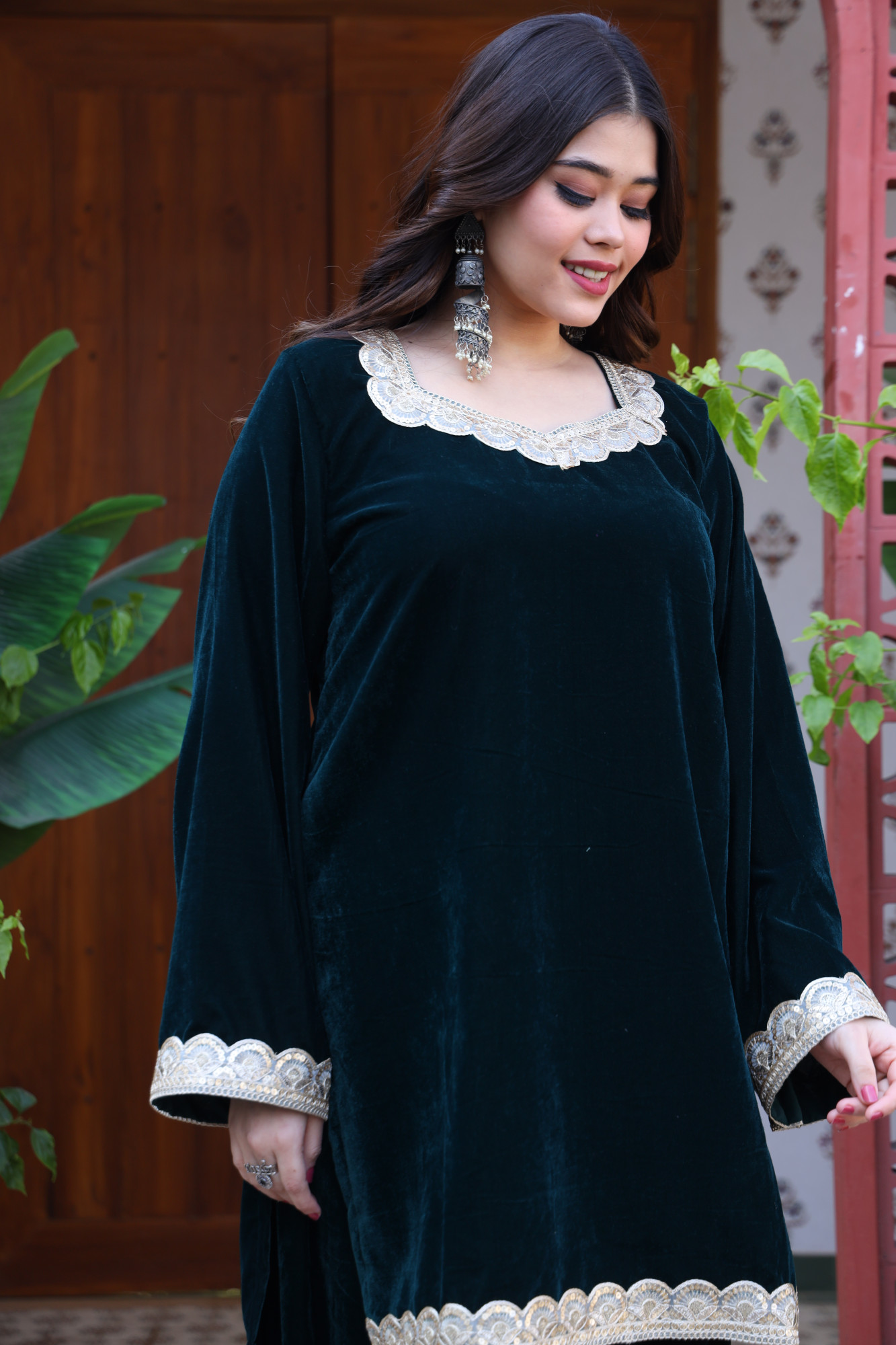 Bottle Green Velvet Coord Set