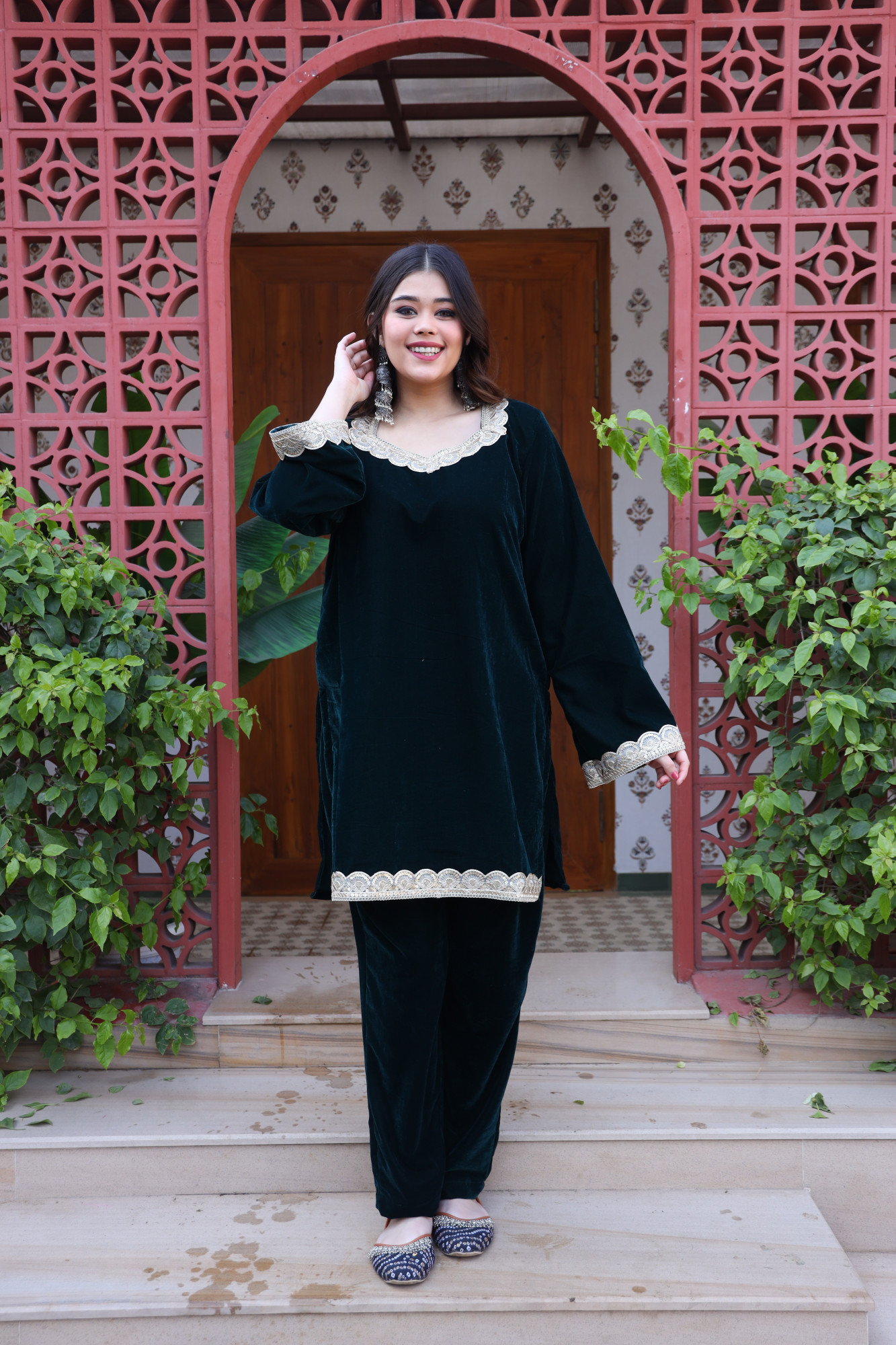 Bottle Green Velvet Coord Set