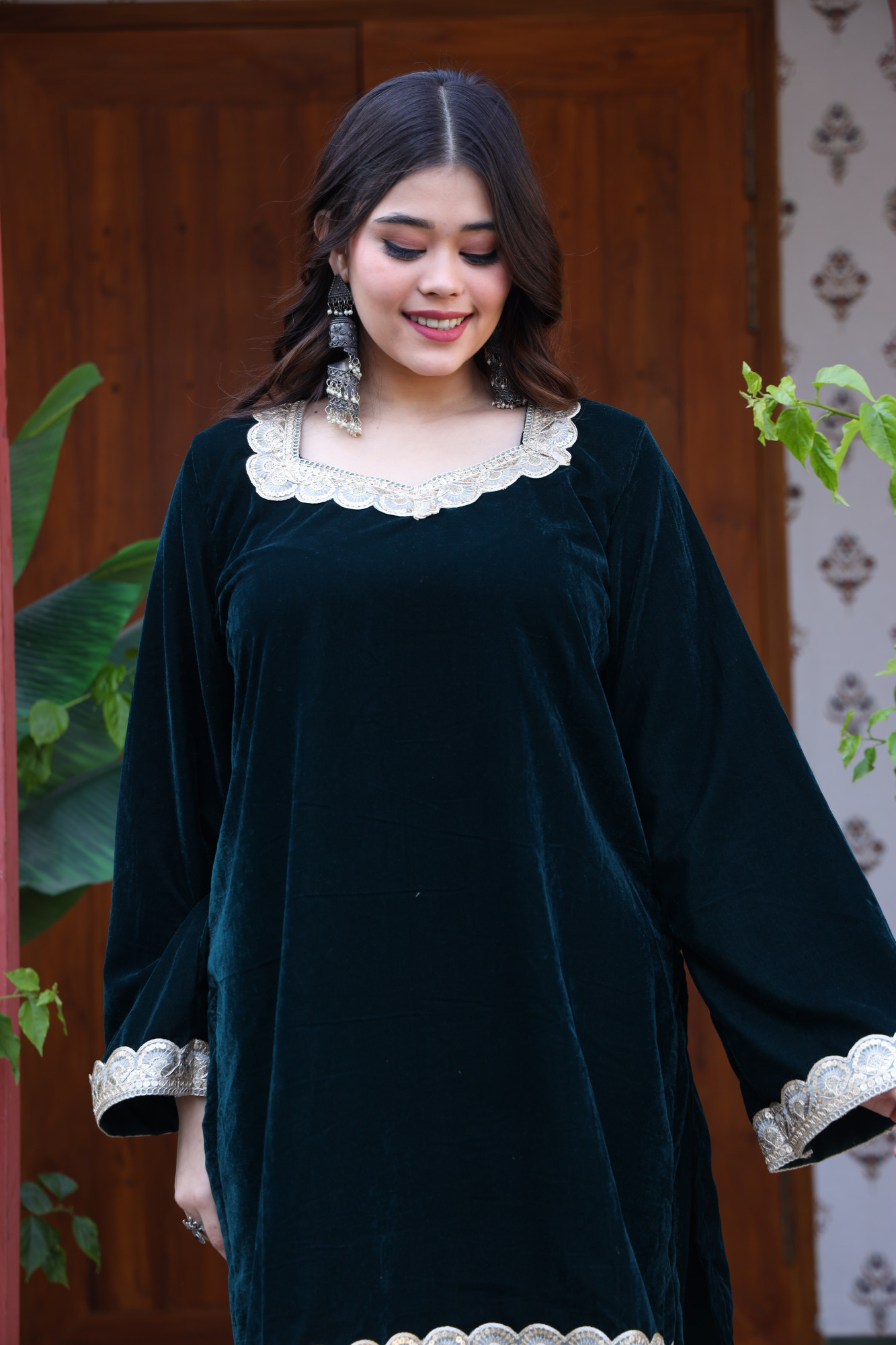 Bottle Green Velvet Coord Set