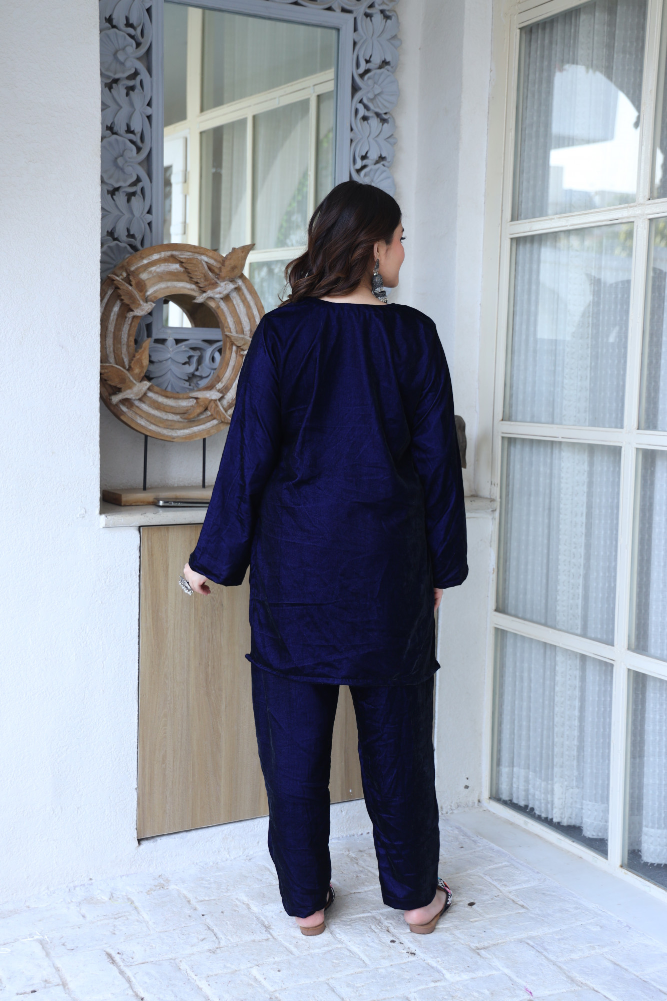 Royal Blue Velvet Suit Set And Embroidered Dupatta