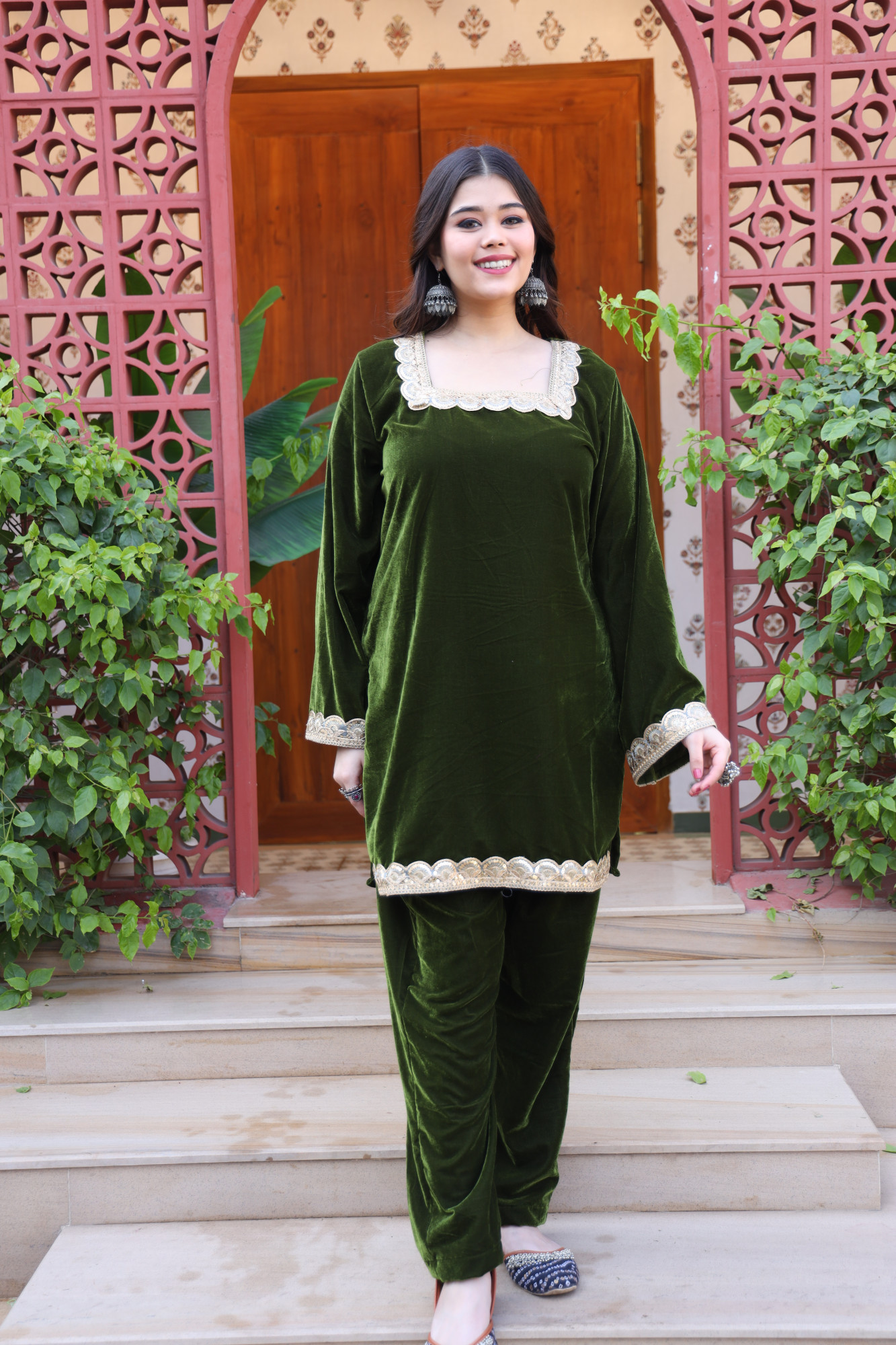 Mehndi Velvet Coord Set