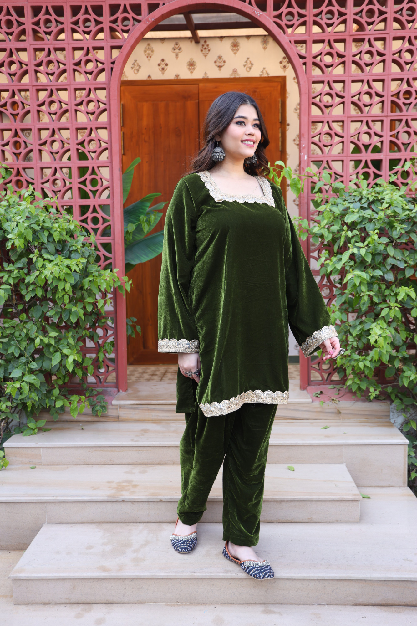 Mehndi Velvet Coord Set