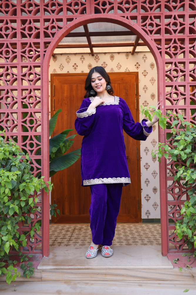 Image of Purple Velvet Coord Set