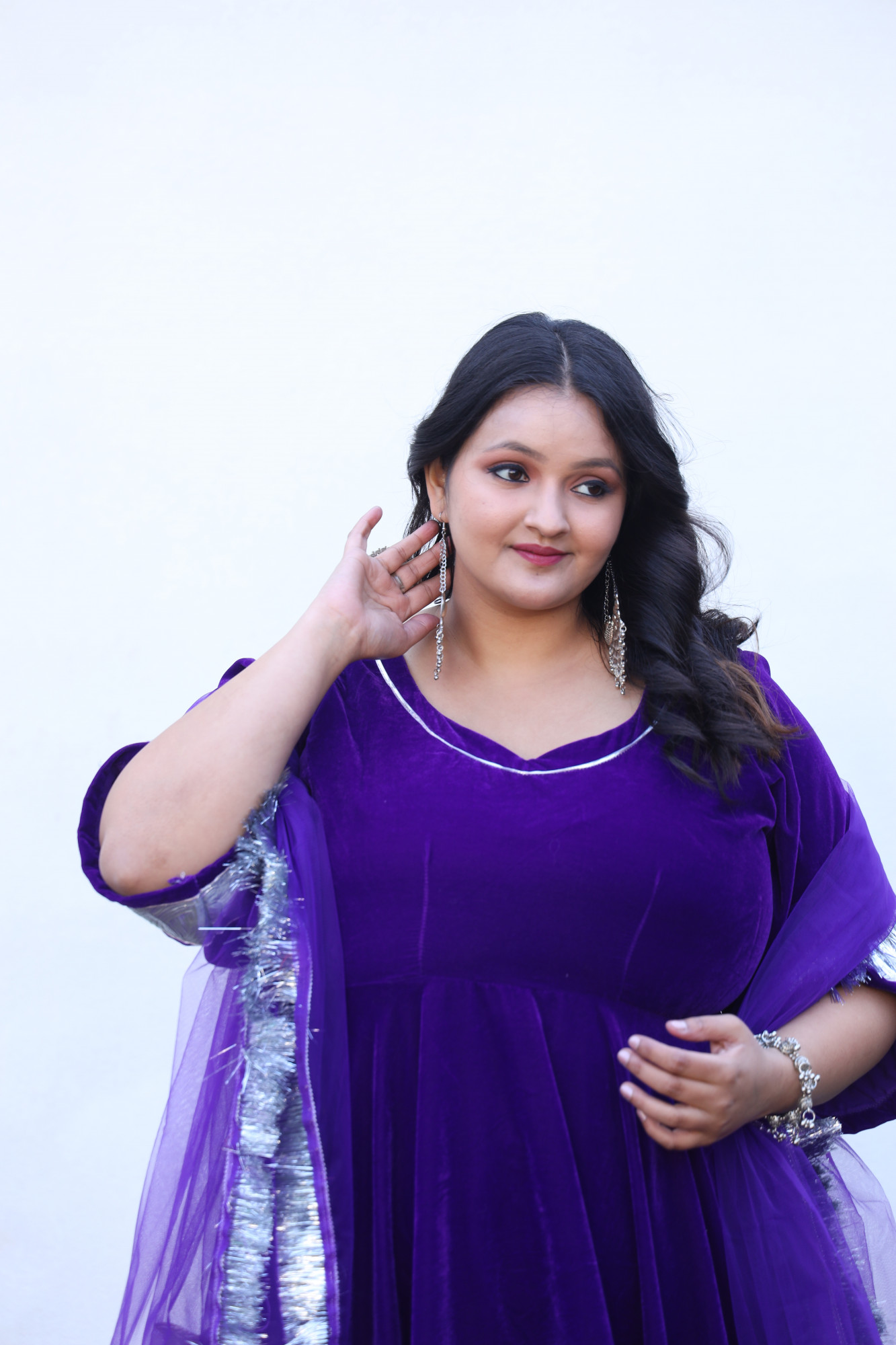 Purple Velvet Anarkali With Net Dupatta