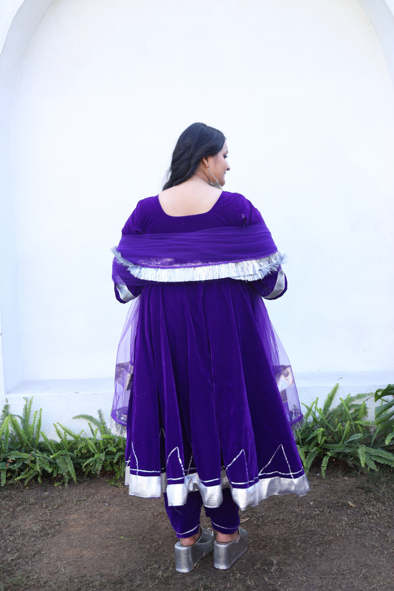Purple Velvet Anarkali With Net Dupatta