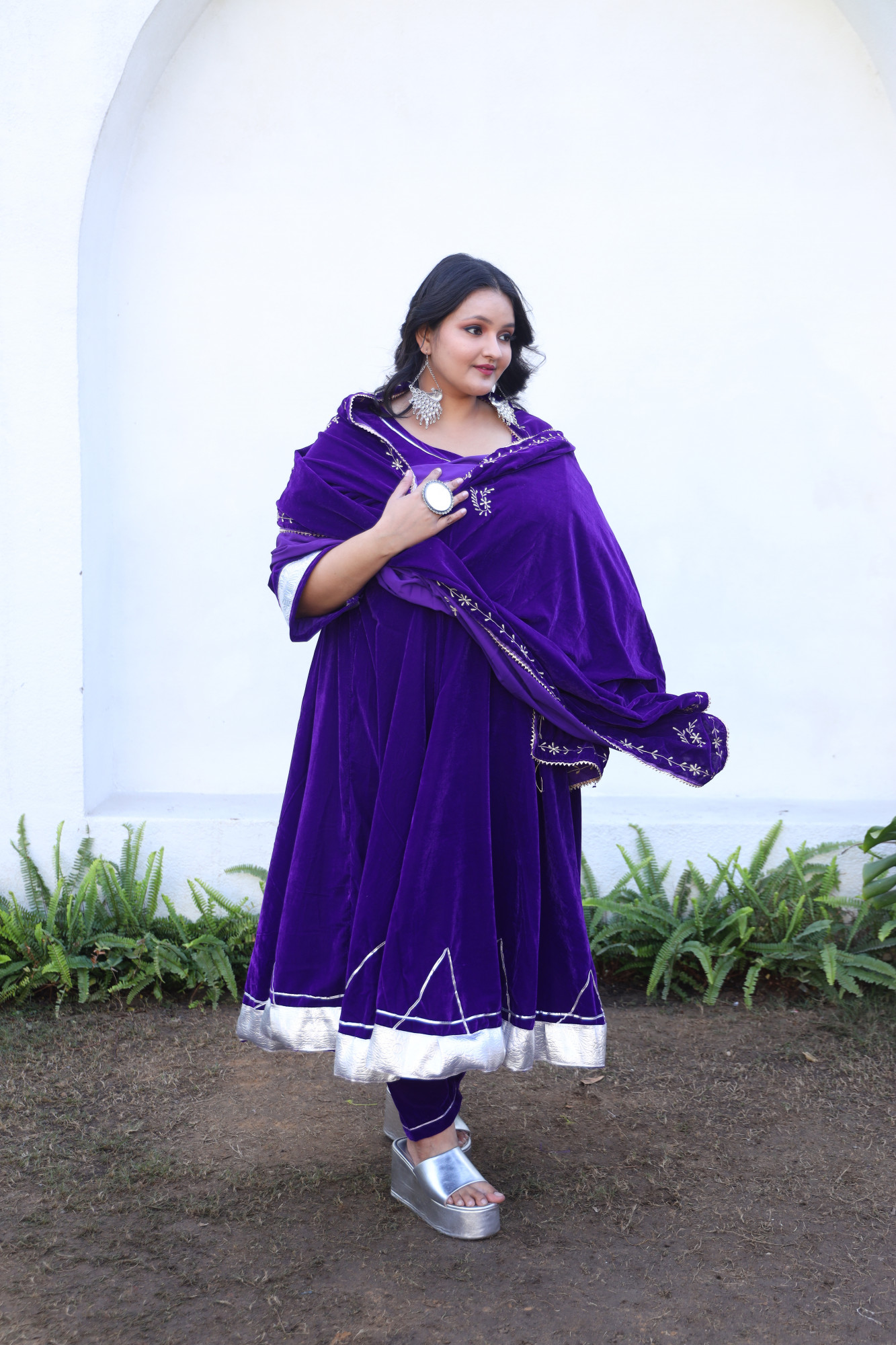 Purple Anarkali With Embroidered Dupatta
