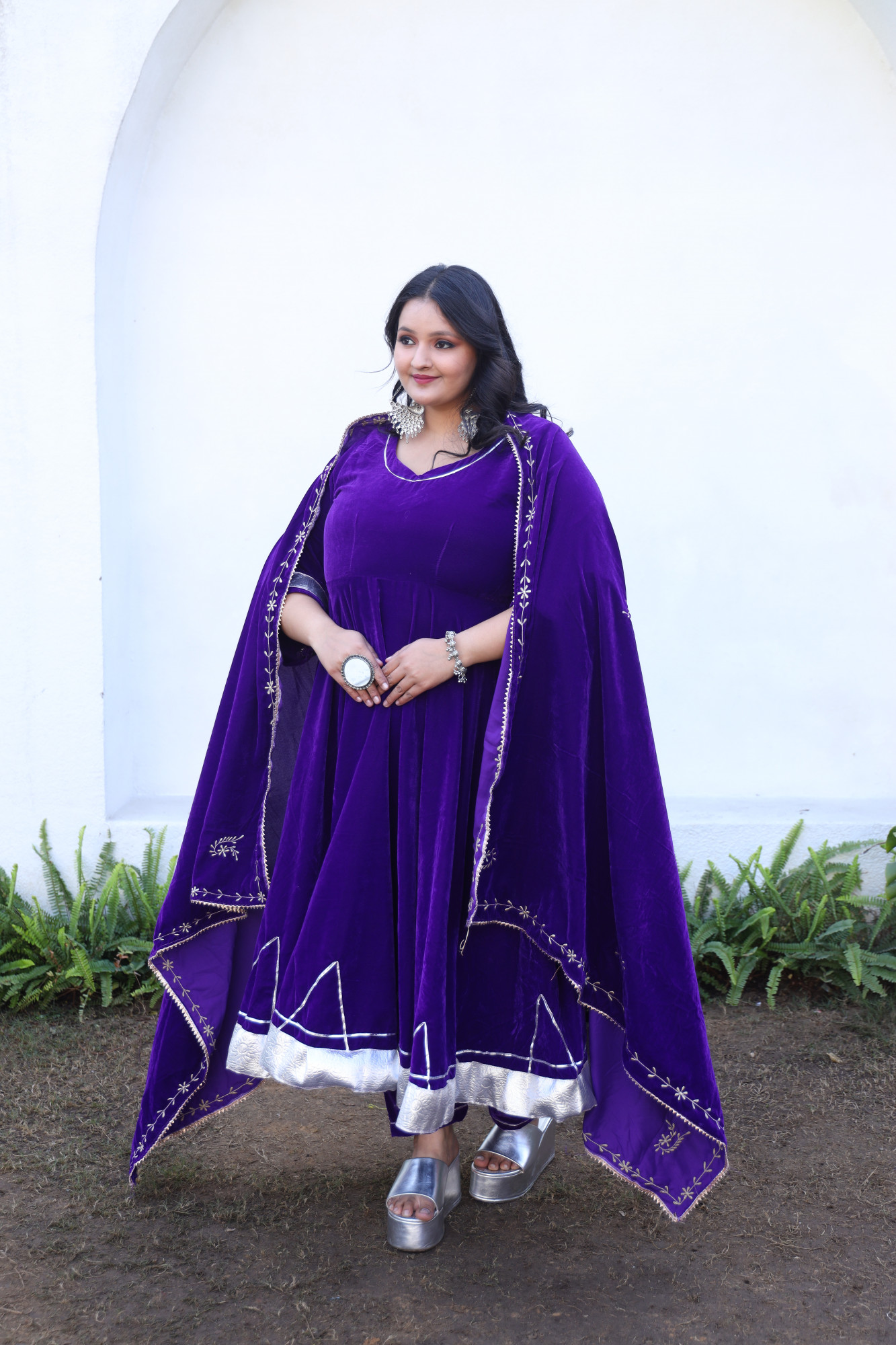 Purple Anarkali With Embroidered Dupatta