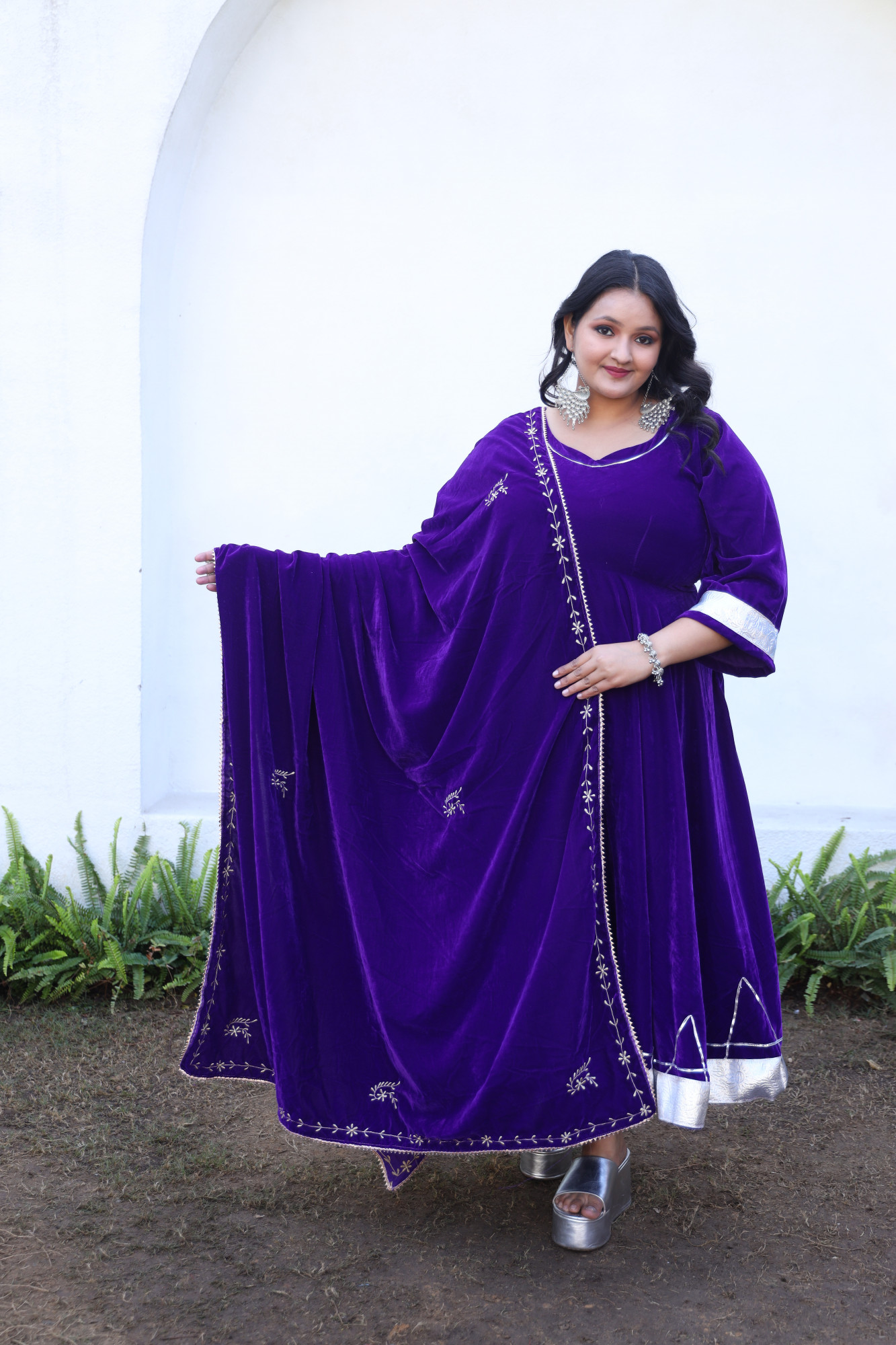 Purple Anarkali With Embroidered Dupatta