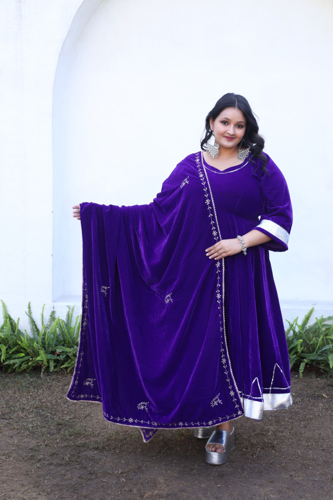 Image of Purple Anarkali With Embroidered Dupatta