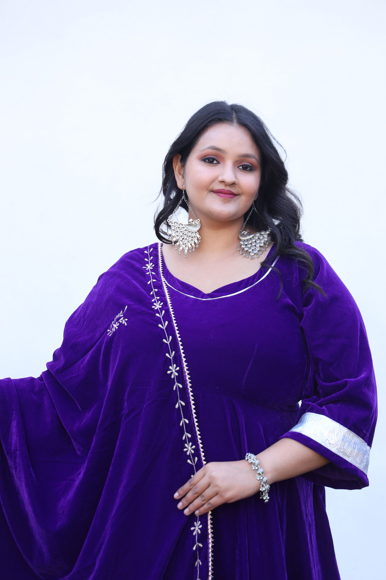 Purple Anarkali With Embroidered Dupatta