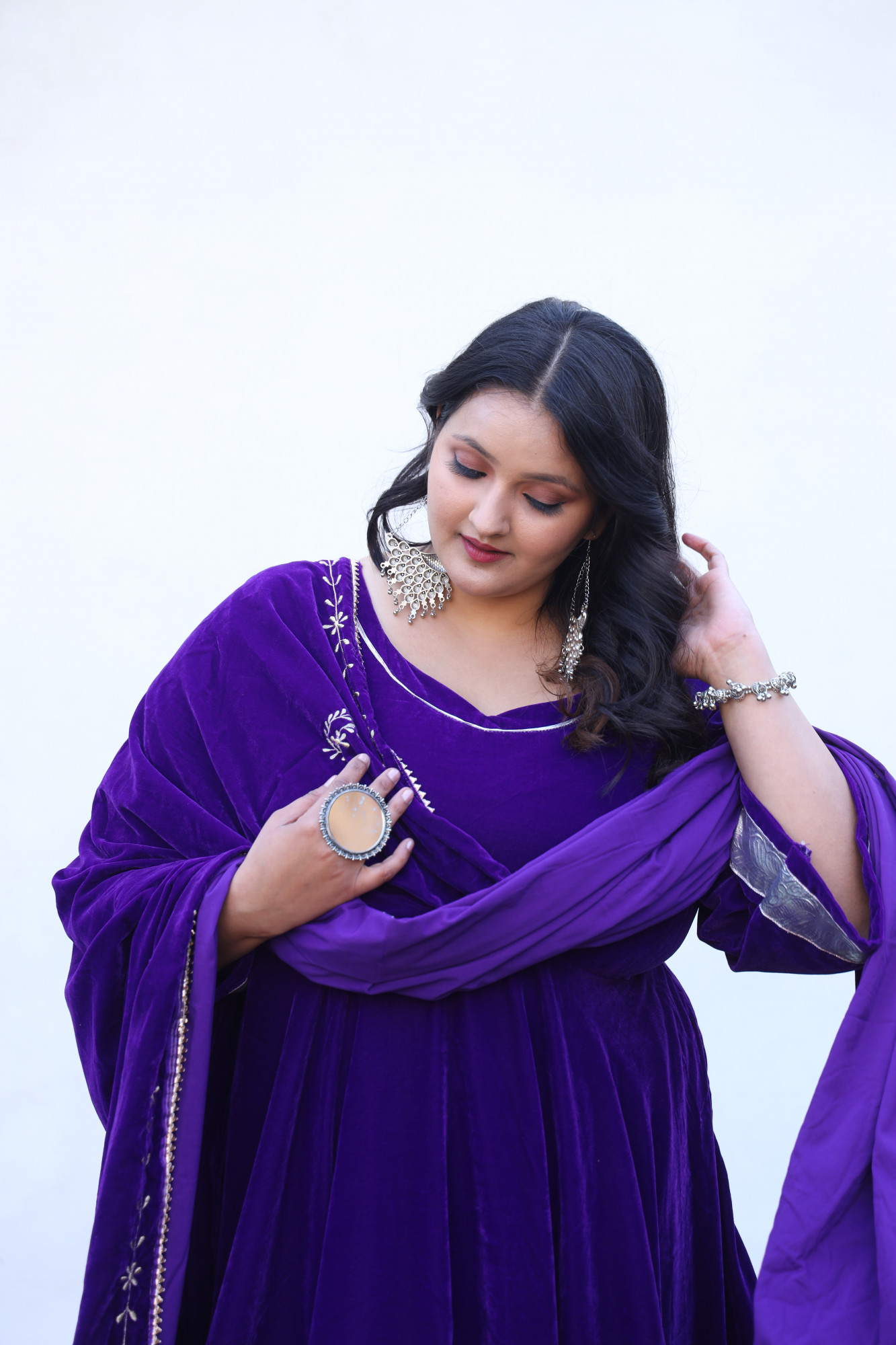 Purple Anarkali With Embroidered Dupatta