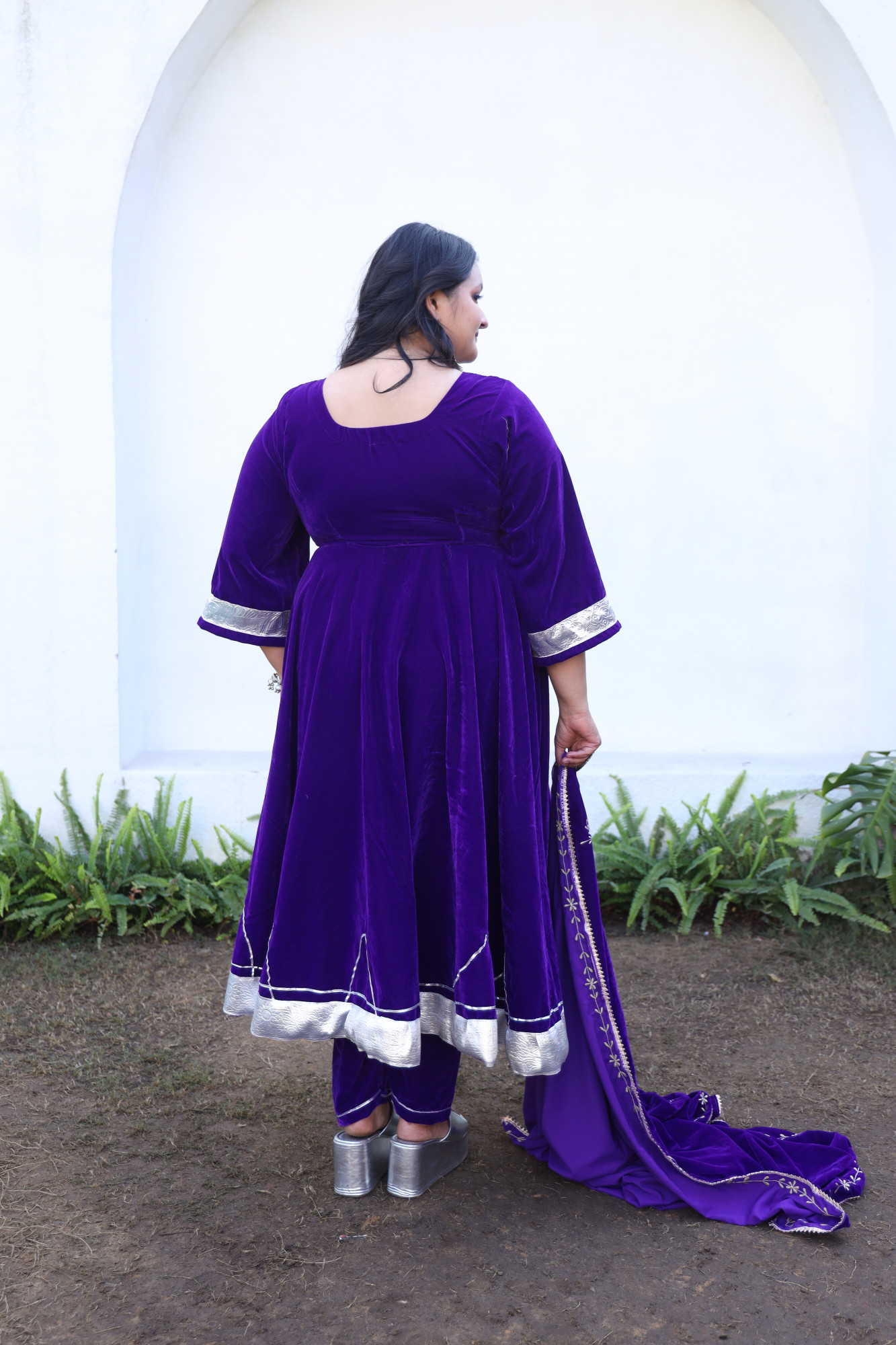 Purple Anarkali With Embroidered Dupatta