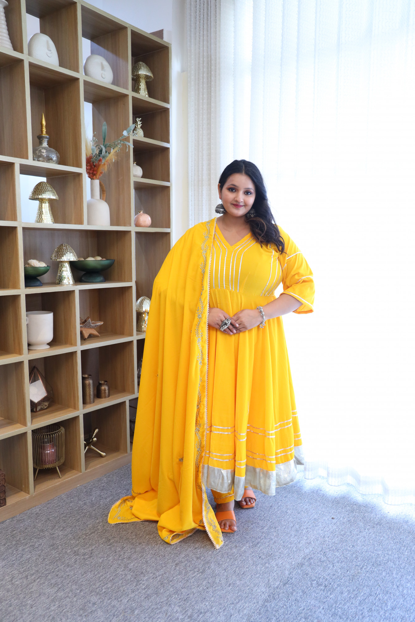 Yellow Anarkali With Embroidered Dupatta