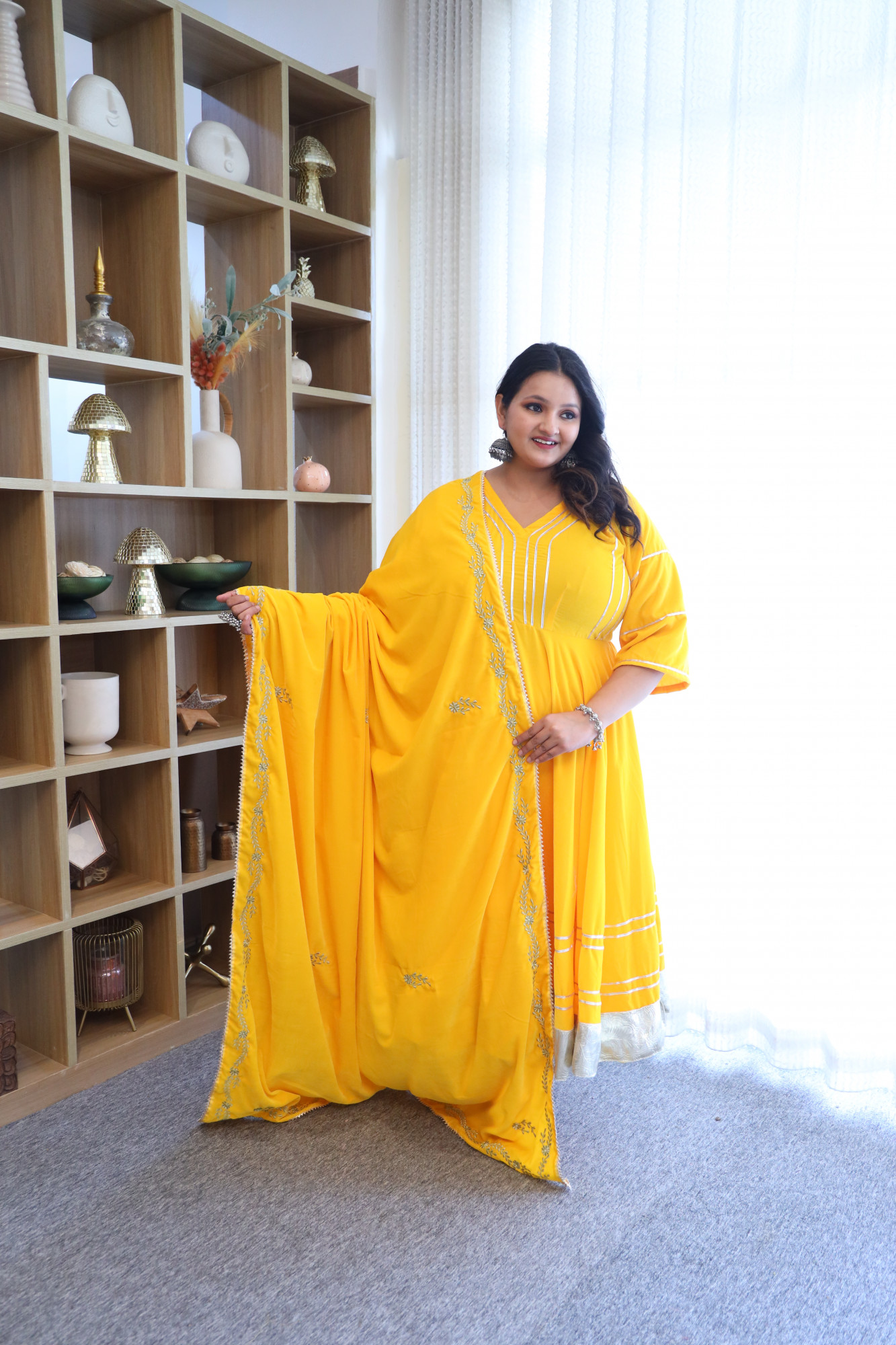 Yellow Anarkali With Embroidered Dupatta