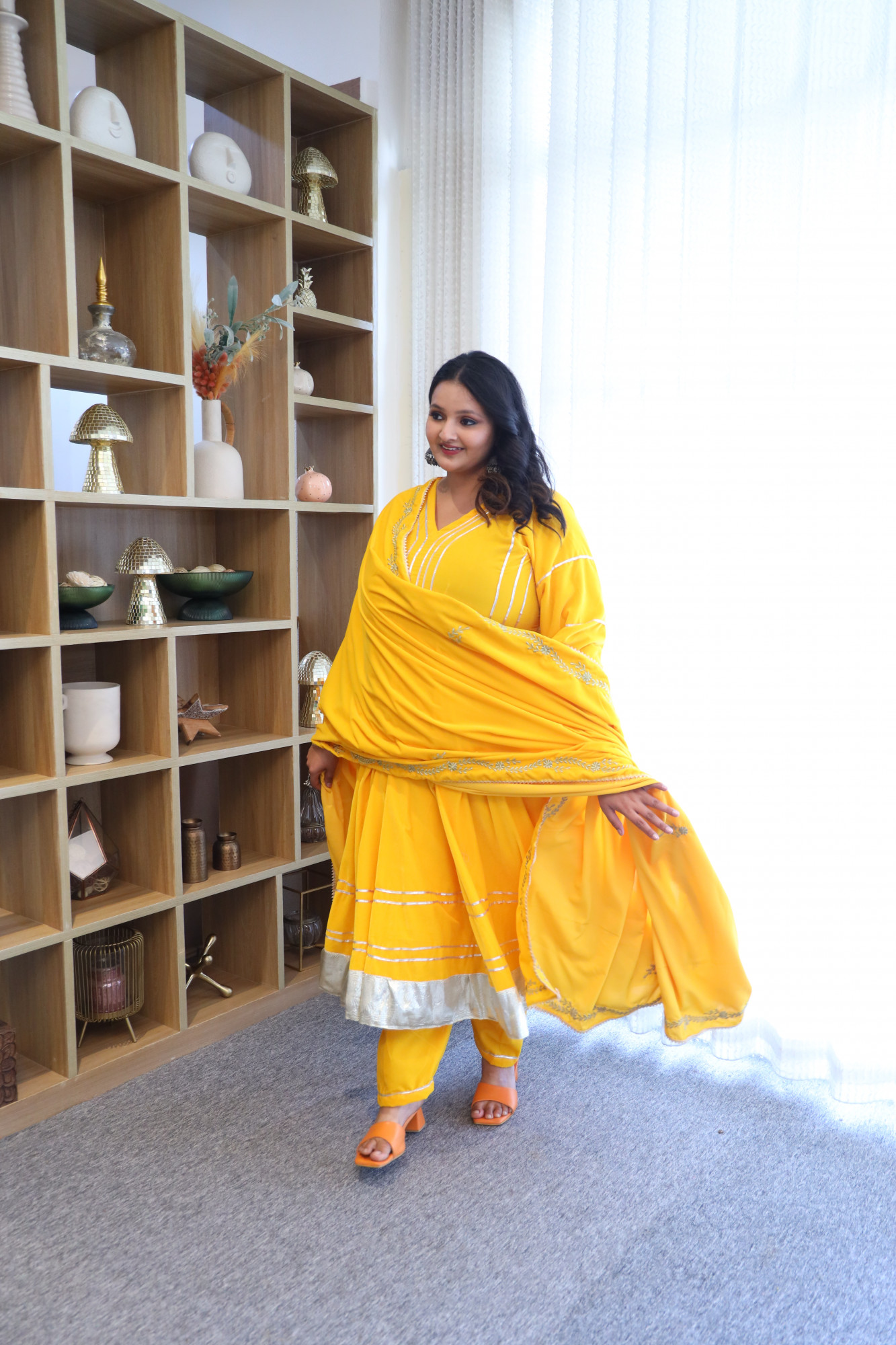 Yellow Anarkali With Embroidered Dupatta