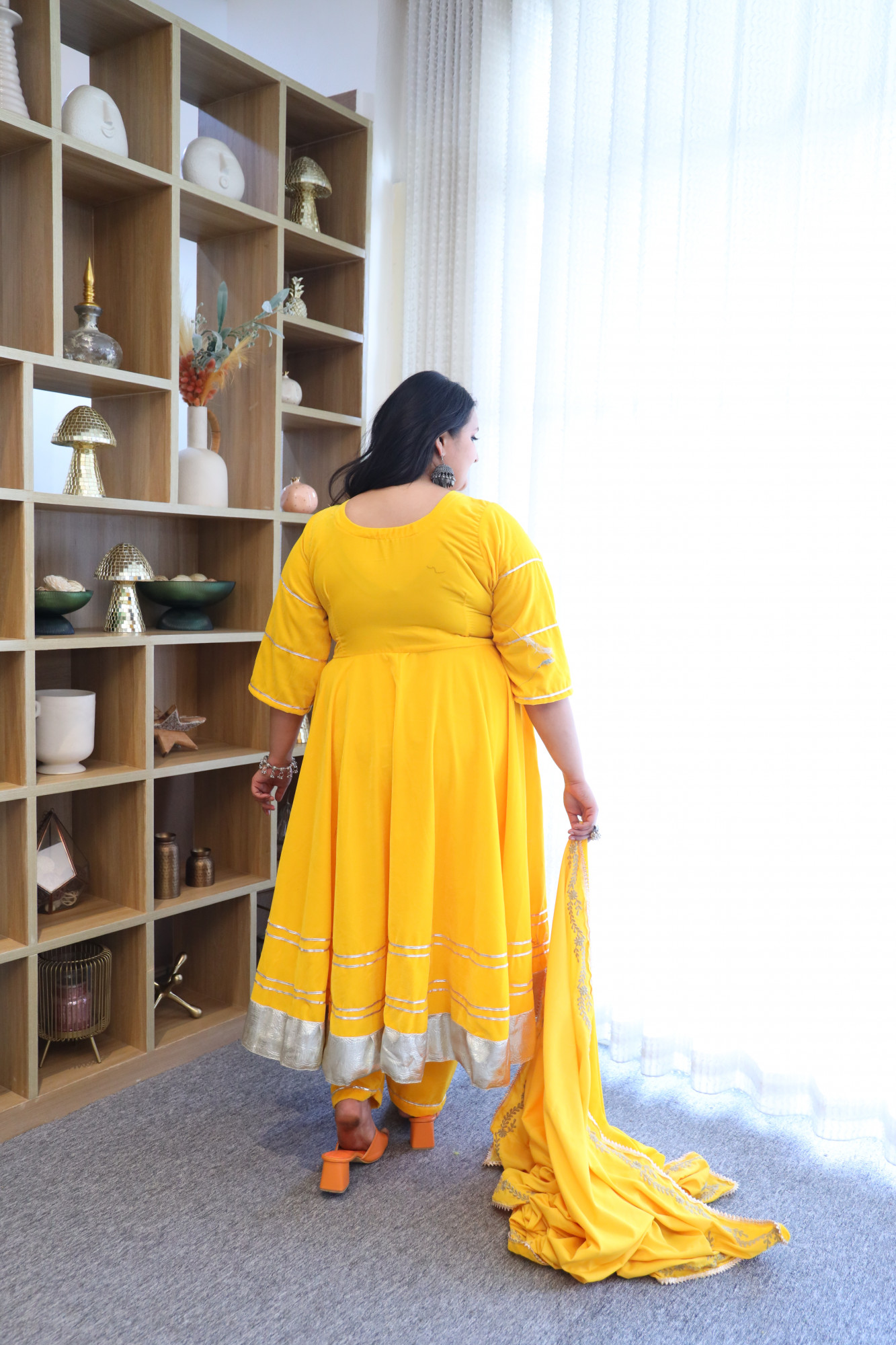 Yellow Anarkali With Embroidered Dupatta