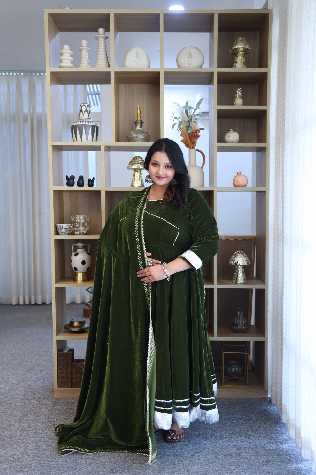 Mehndi Anarkali With Embroidered Dupatta